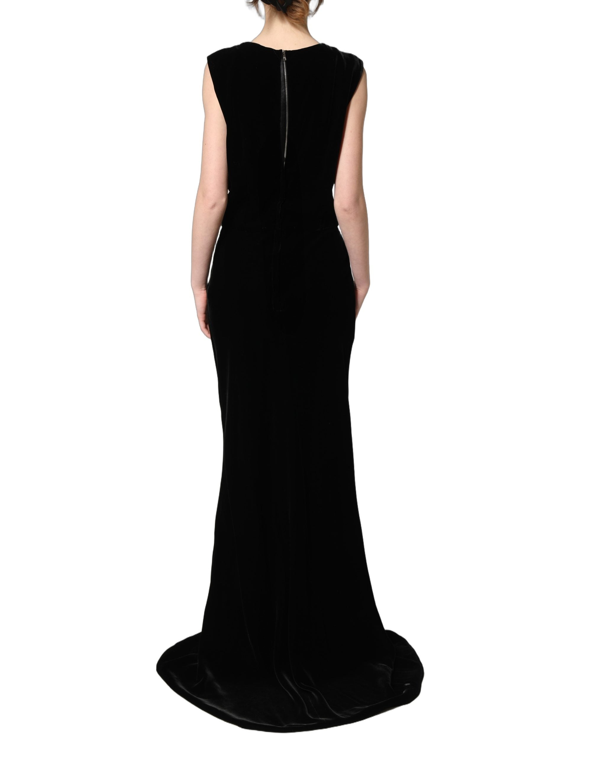 Dolce & Gabbana Black Viscose Velvet Floor Length Gown Women's Dress (Pre-Owned)