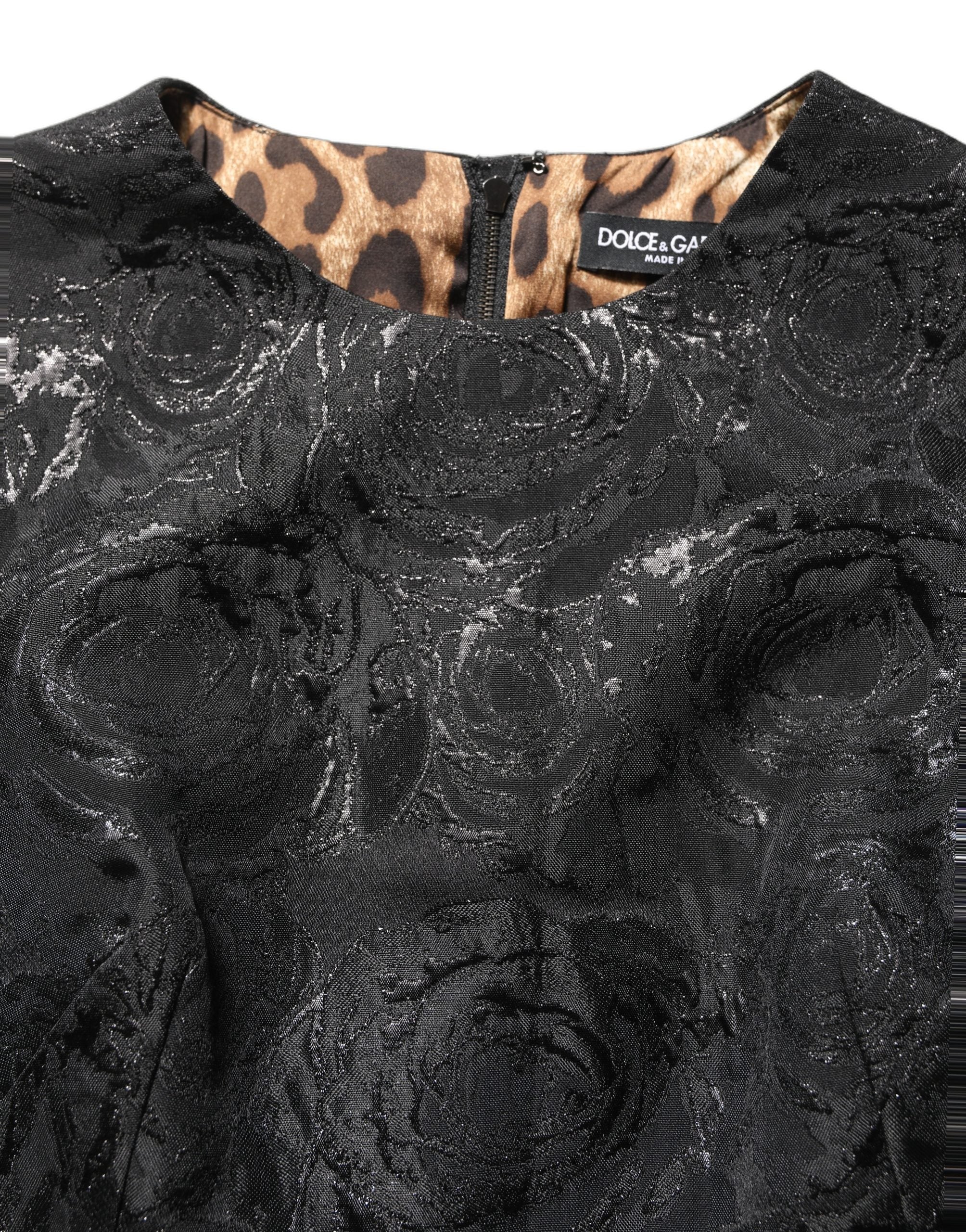 Dolce & Gabbana Black Floral Jacquard Flared A-line Women's Dress