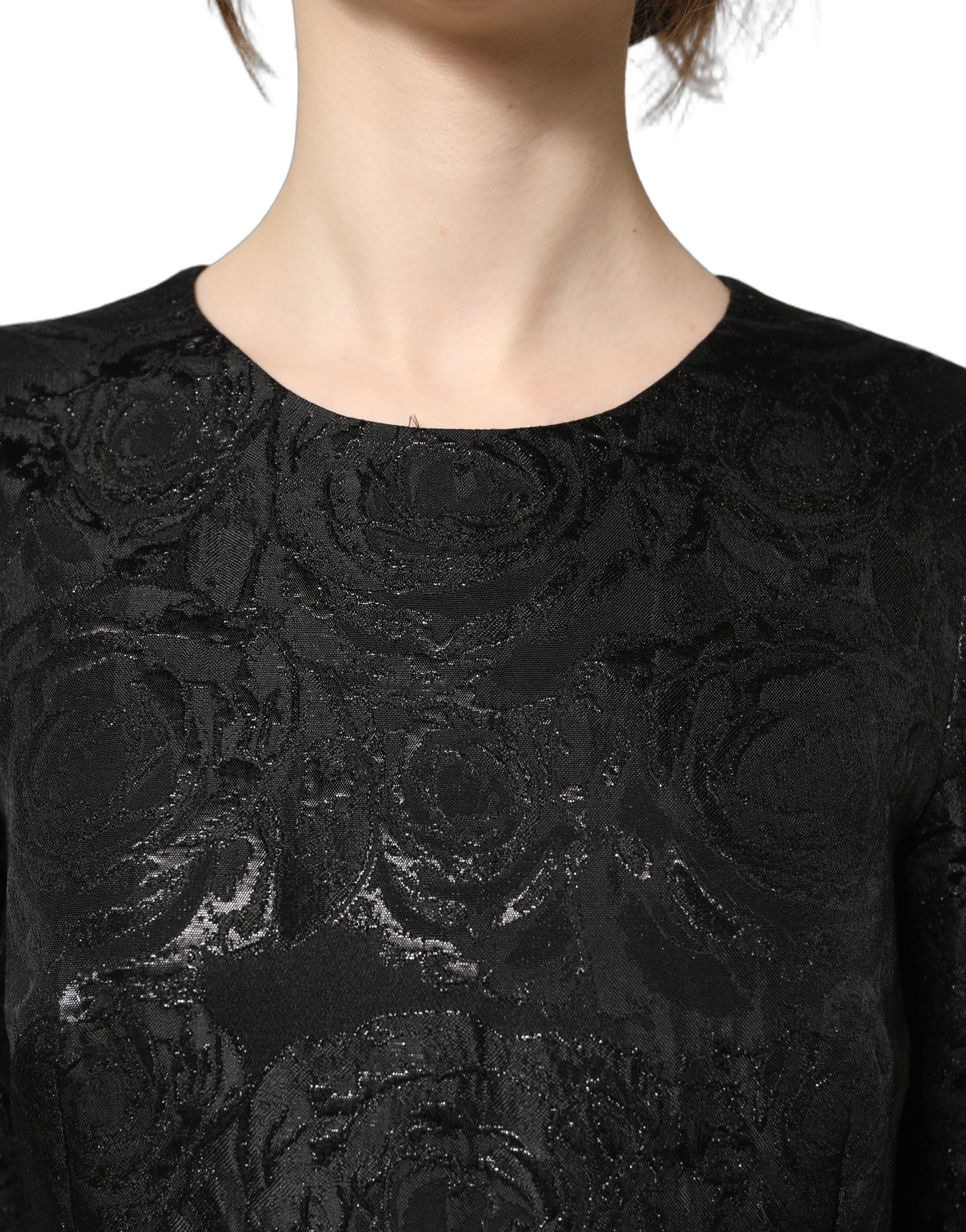 Dolce & Gabbana Black Floral Jacquard Flared A-line Women's Dress