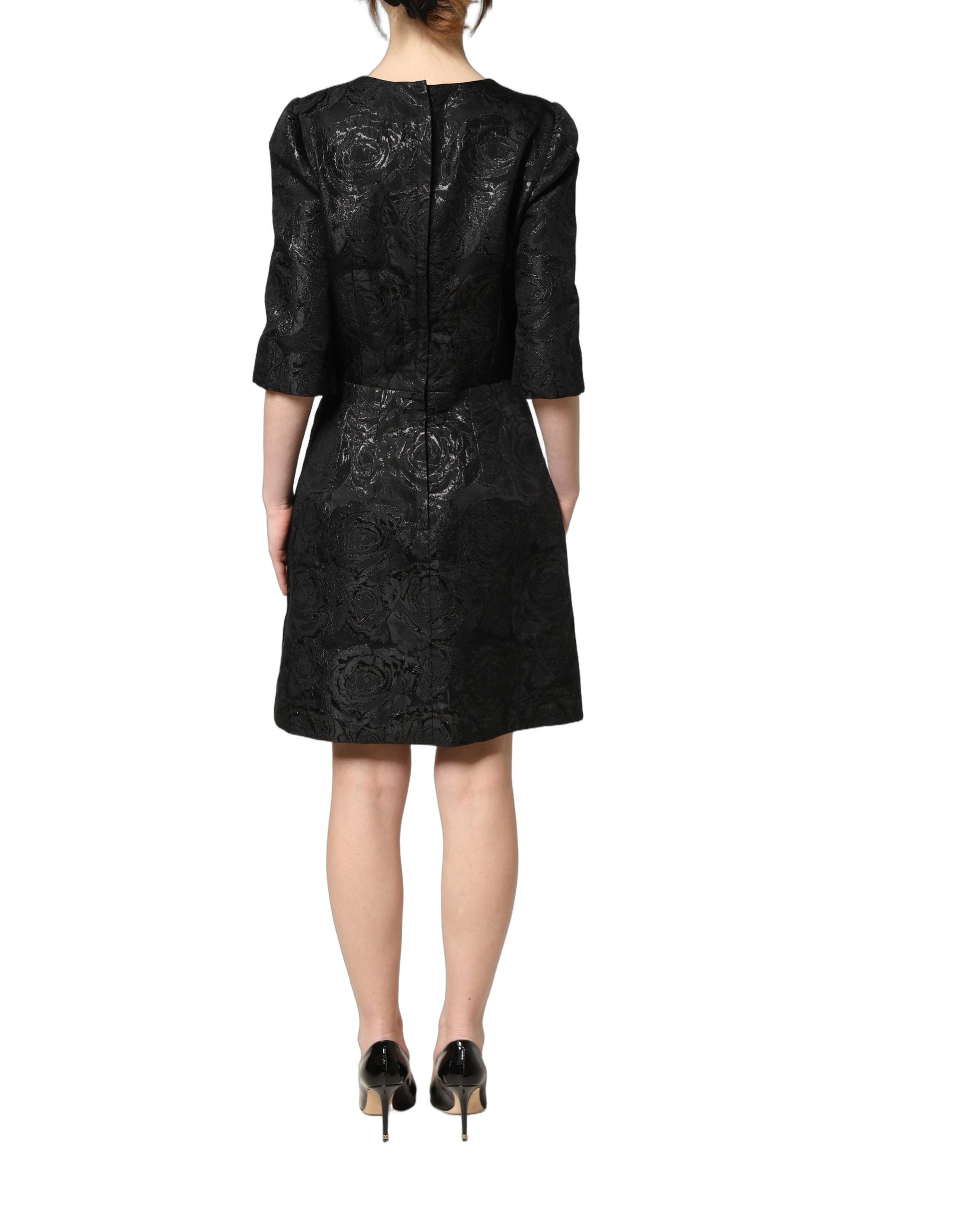 Dolce & Gabbana Black Floral Jacquard Flared A-line Women's Dress