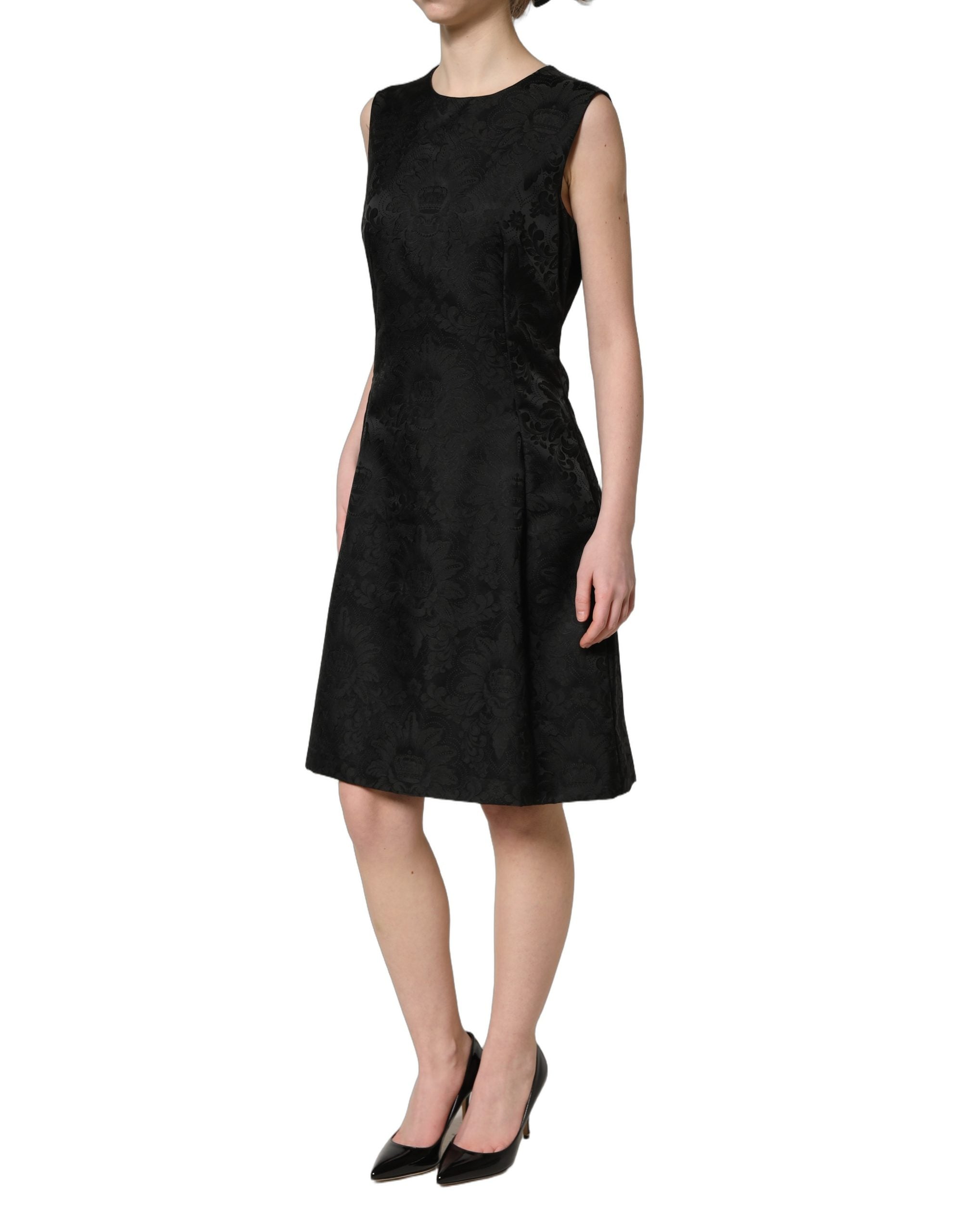 Dolce & Gabbana Black Floral Jacquard Sleeveless A-line Women's Dress