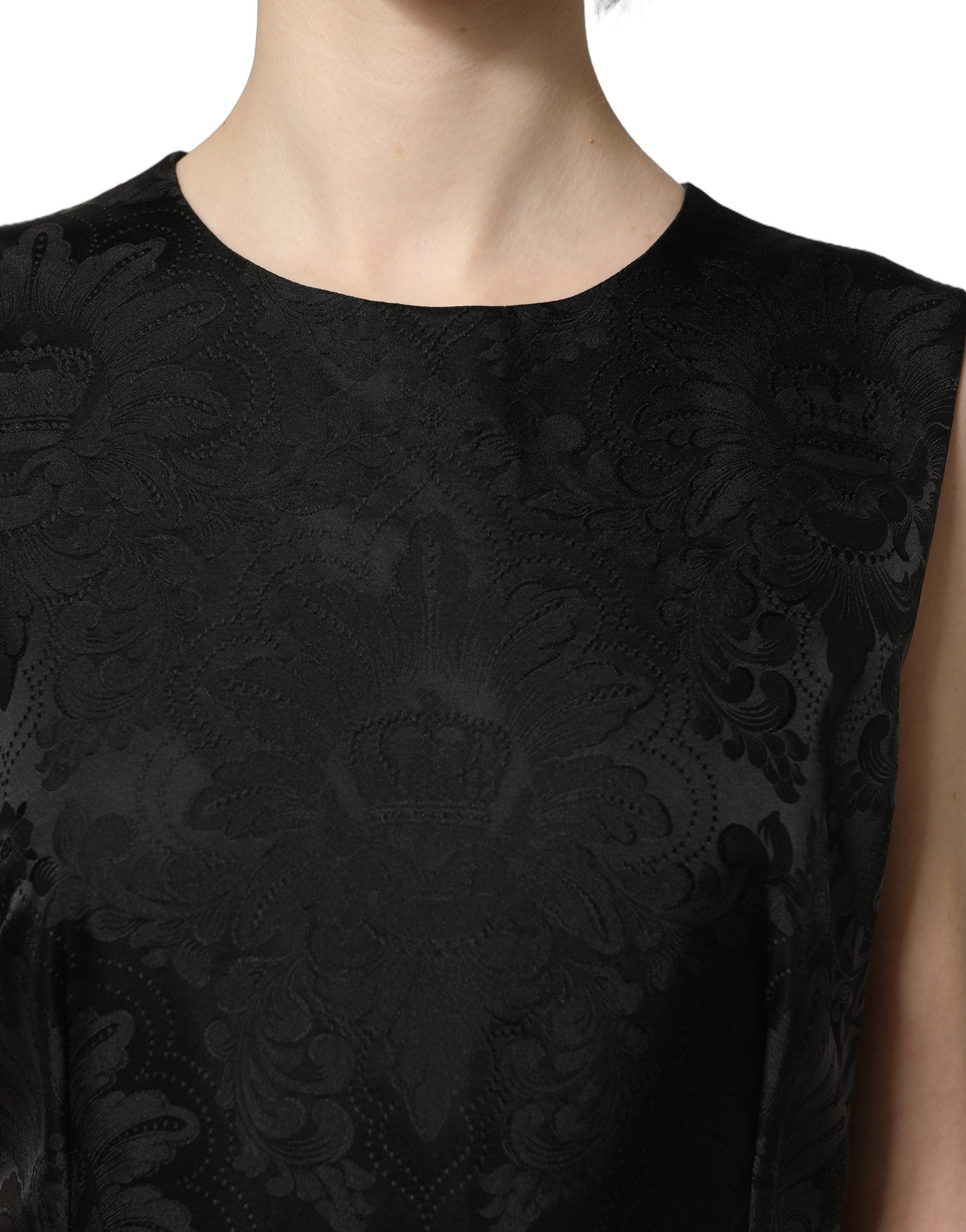 Dolce & Gabbana Black Floral Jacquard Sleeveless A-line Women's Dress