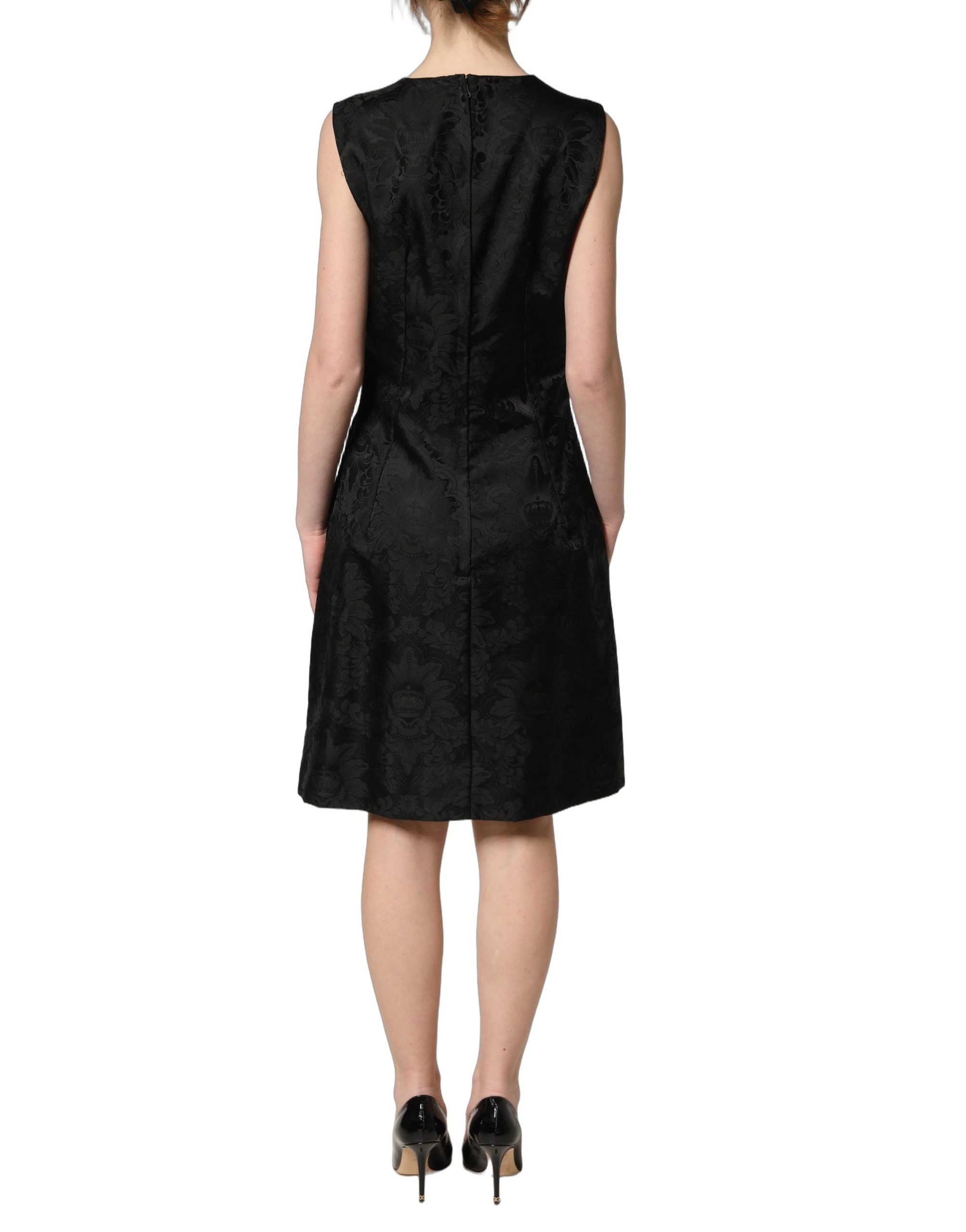 Dolce & Gabbana Black Floral Jacquard Sleeveless A-line Women's Dress