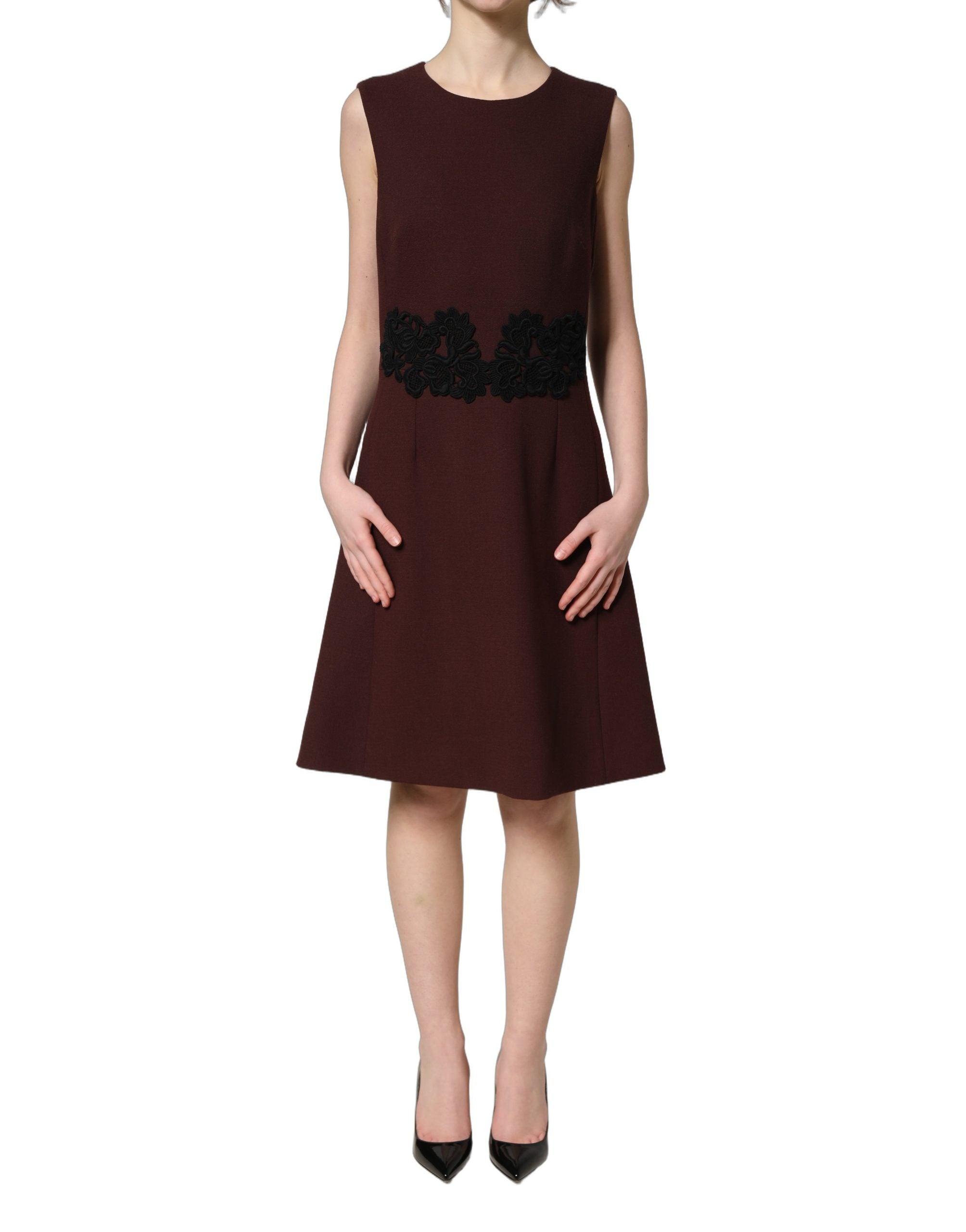 Dolce & Gabbana Maroon Lace Sleeveless Knee Length Women's Dress
