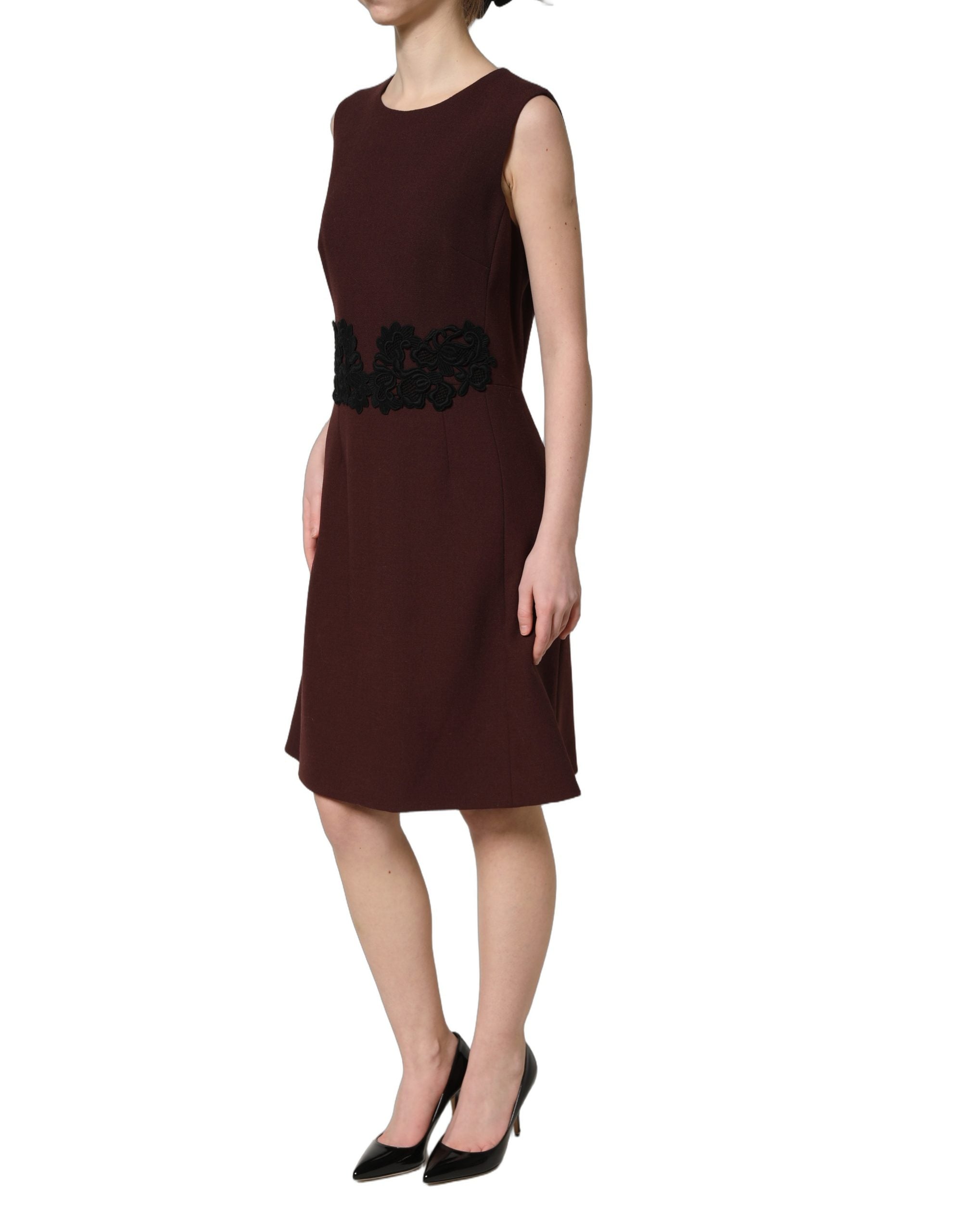 Dolce & Gabbana Maroon Lace Sleeveless Knee Length Women's Dress