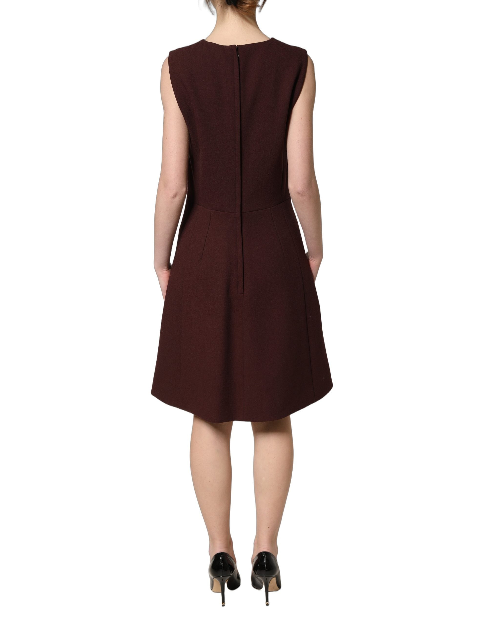 Dolce & Gabbana Maroon Lace Sleeveless Knee Length Women's Dress