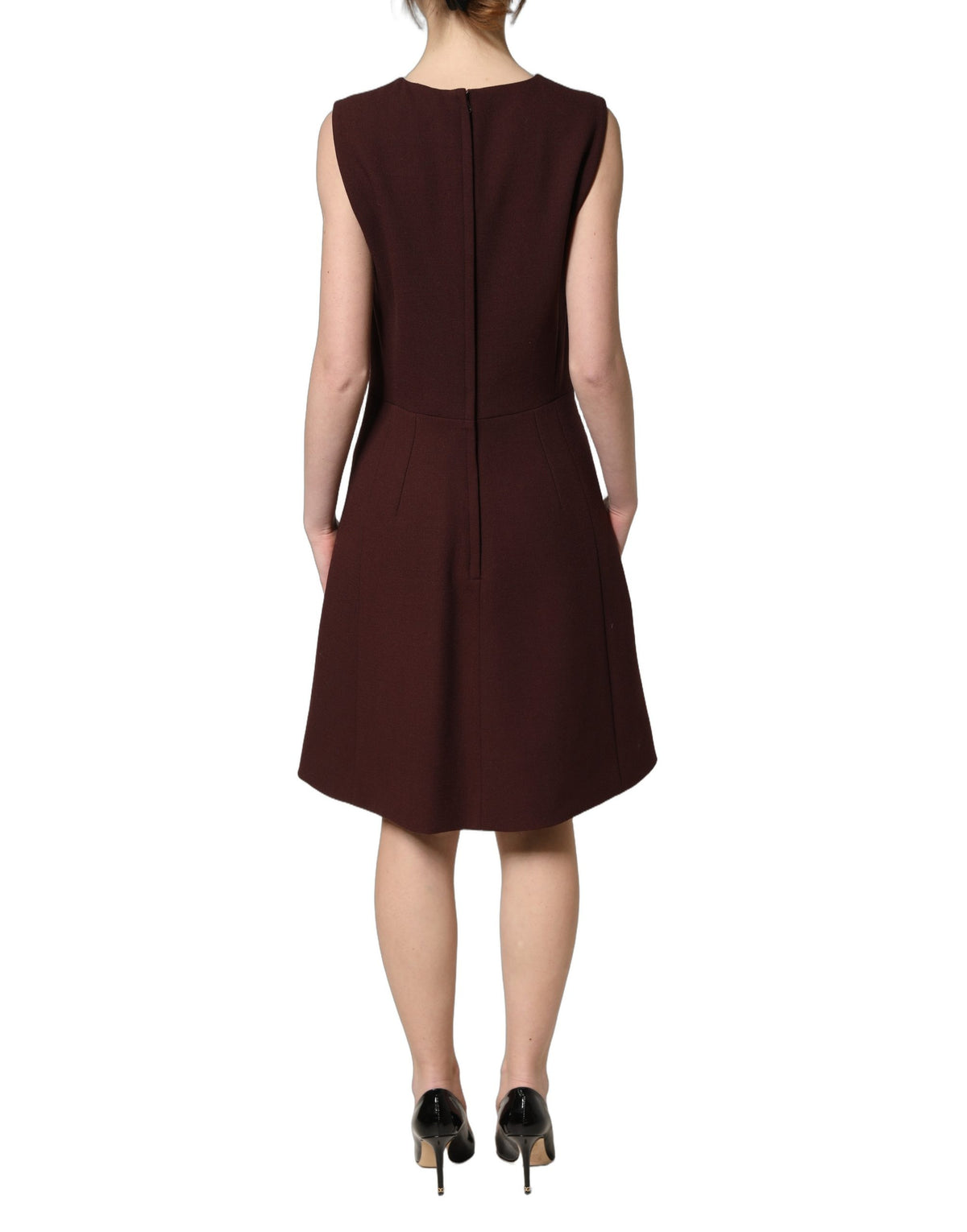 Dolce & Gabbana Maroon Lace Sleeveless Knee Length Women's Dress