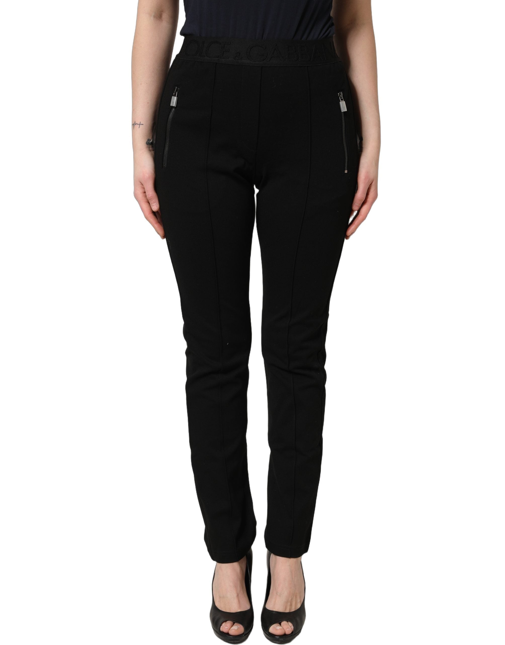 Dolce & Gabbana Black Viscose Mid Waist Skinny Trouser Women's Pants