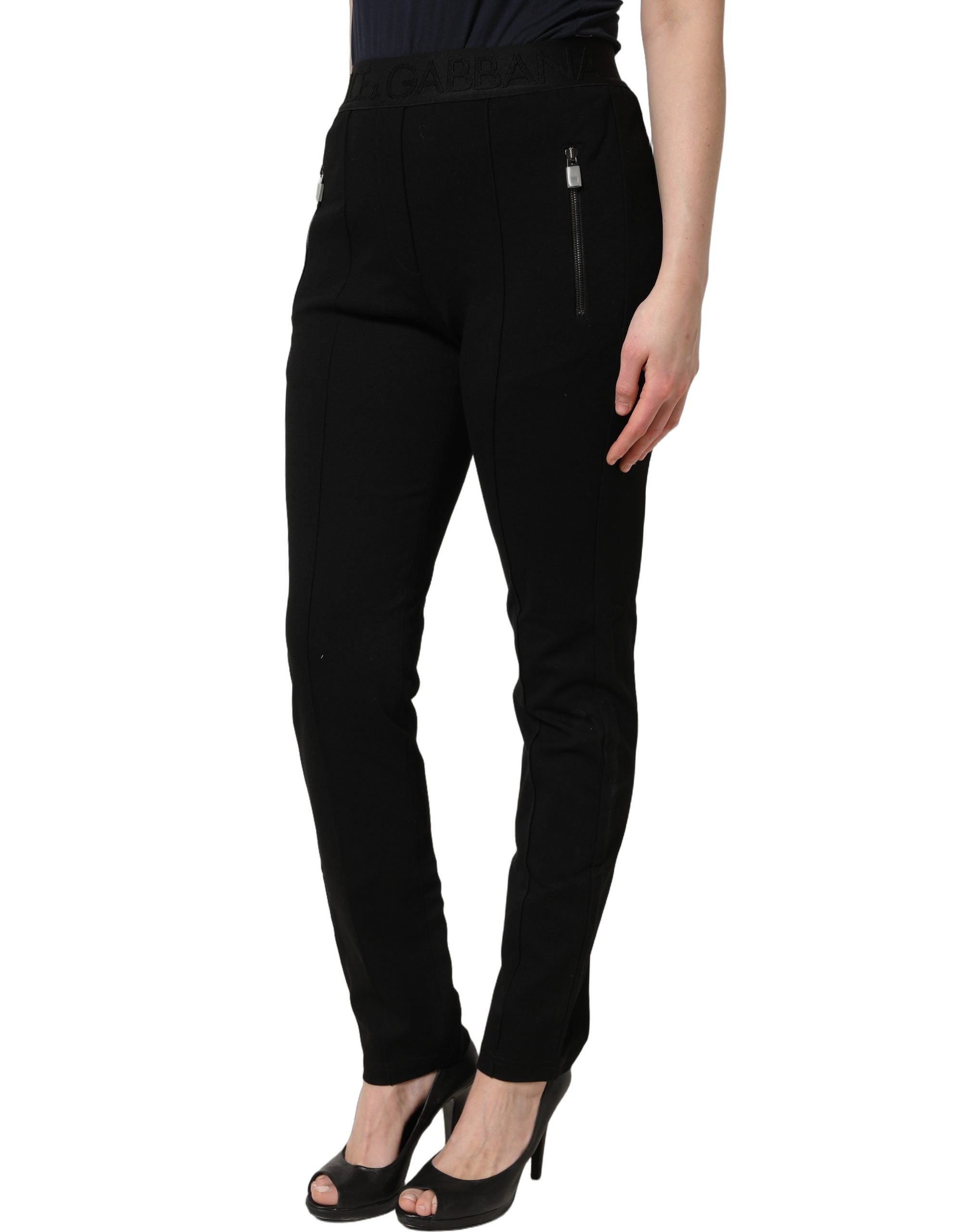 Dolce & Gabbana Black Viscose Mid Waist Skinny Trouser Women's Pants