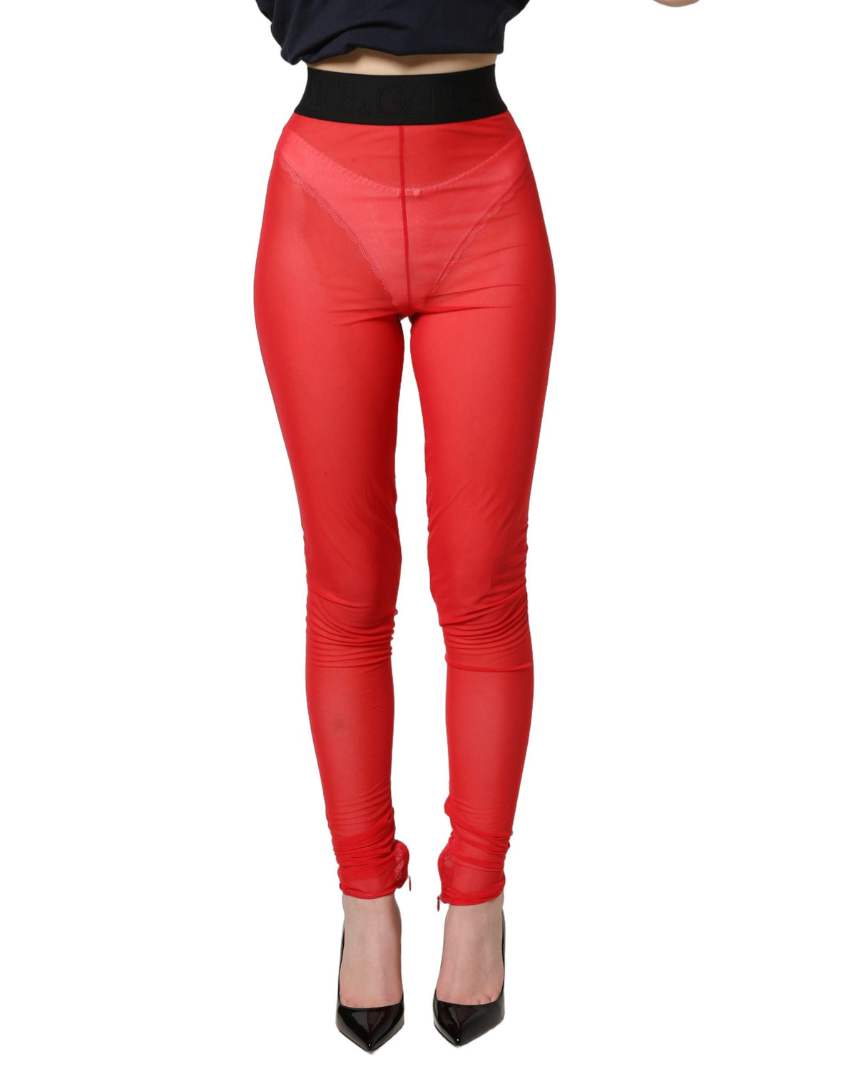 Dolce & Gabbana Red Nylon Stretch Slim Legging Trouser Women's Pants