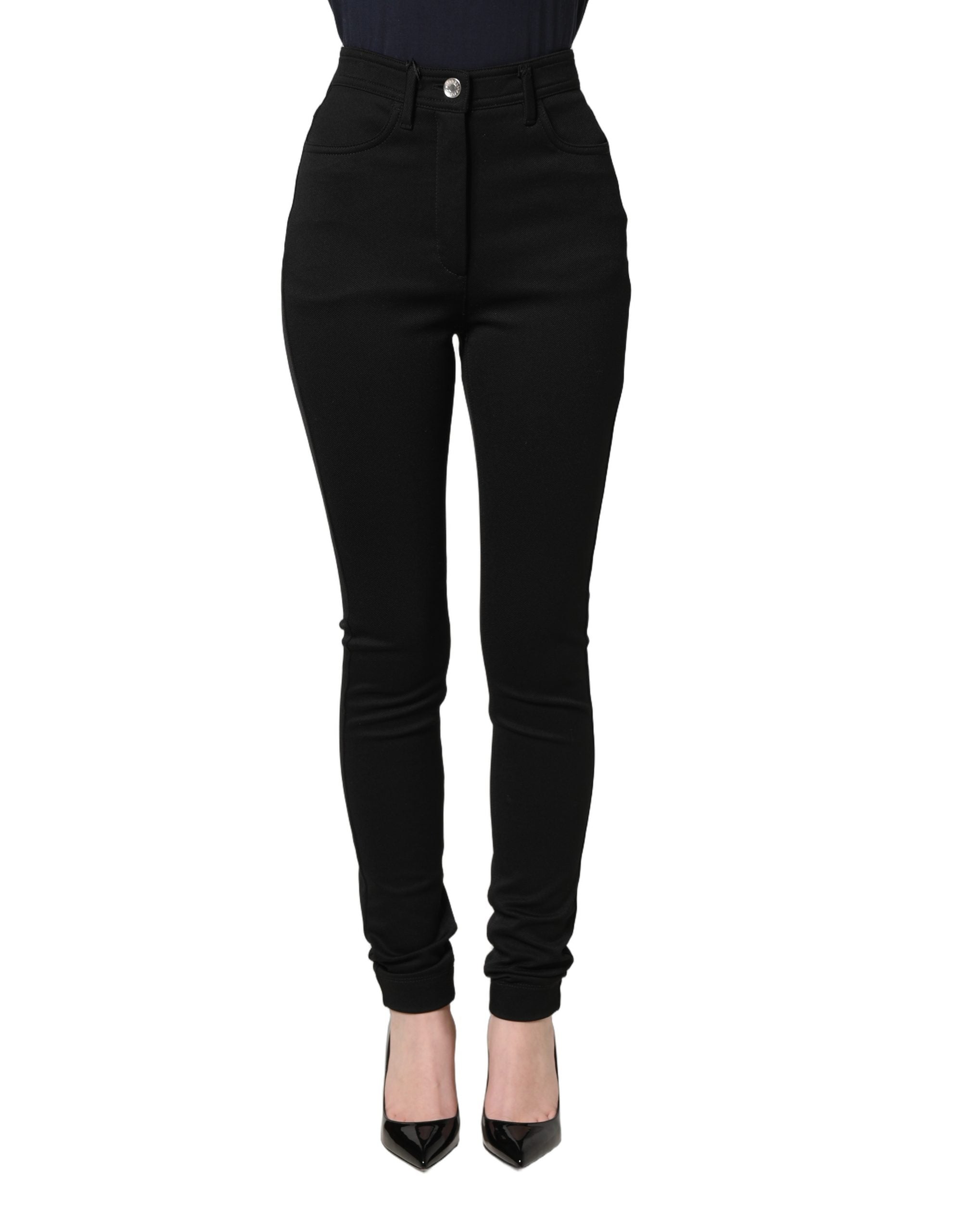 Dolce & Gabbana Black Nylon Stretch Skinny High Waist Women's Pants