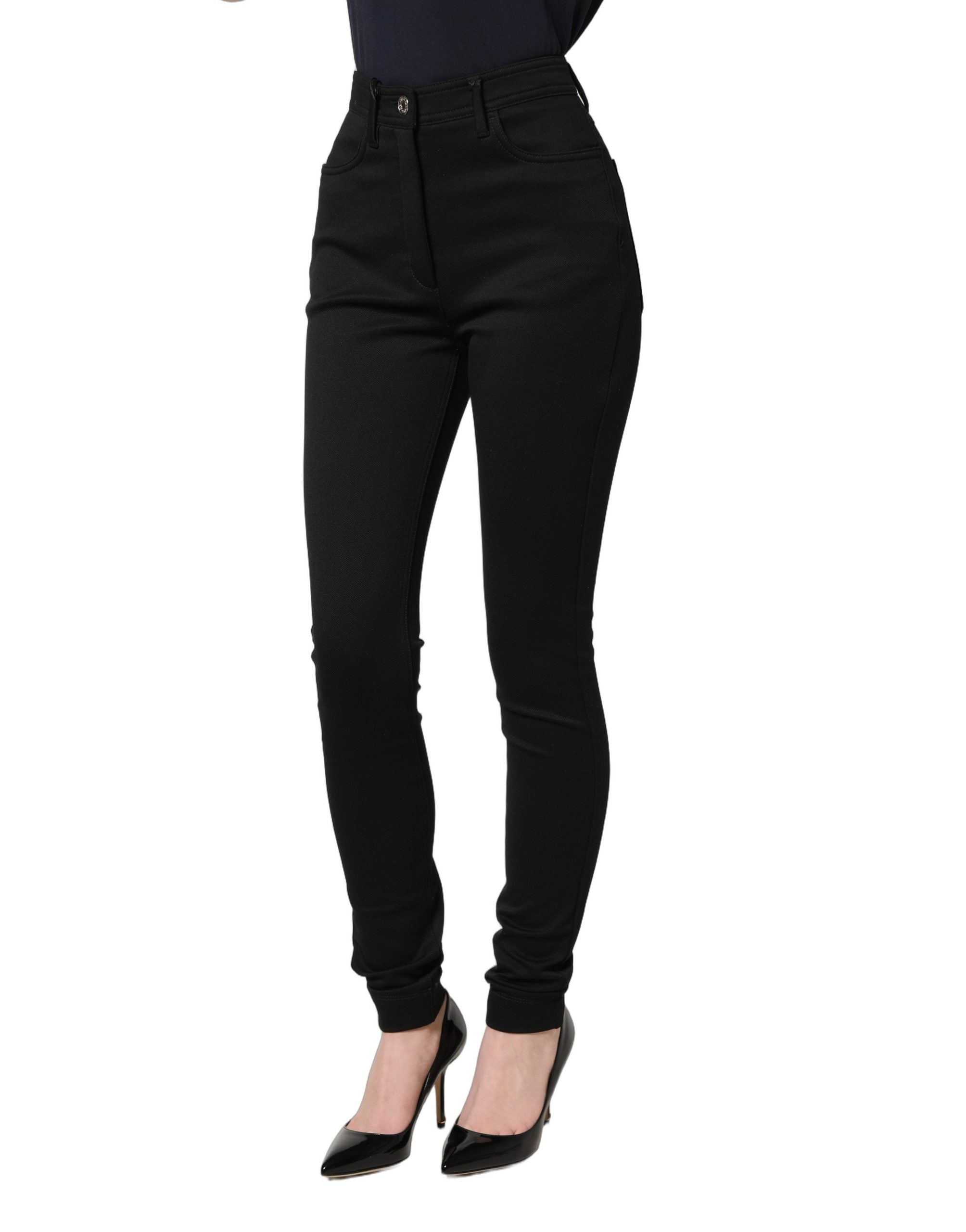 Dolce & Gabbana Black Nylon Stretch Skinny High Waist Women's Pants