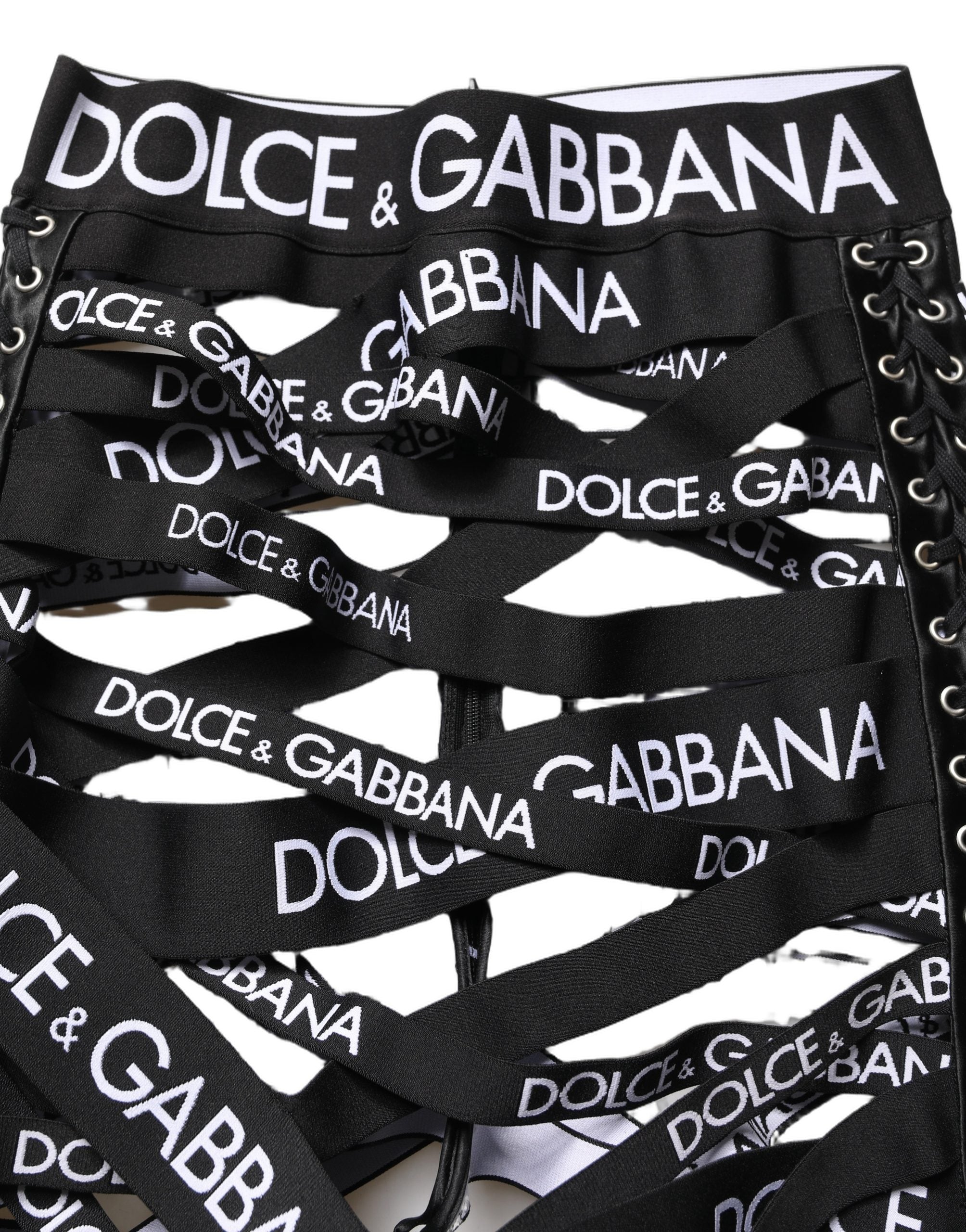 Dolce & Gabbana Black Logo Tape Cut Out Skinny High Waist Women's Pants