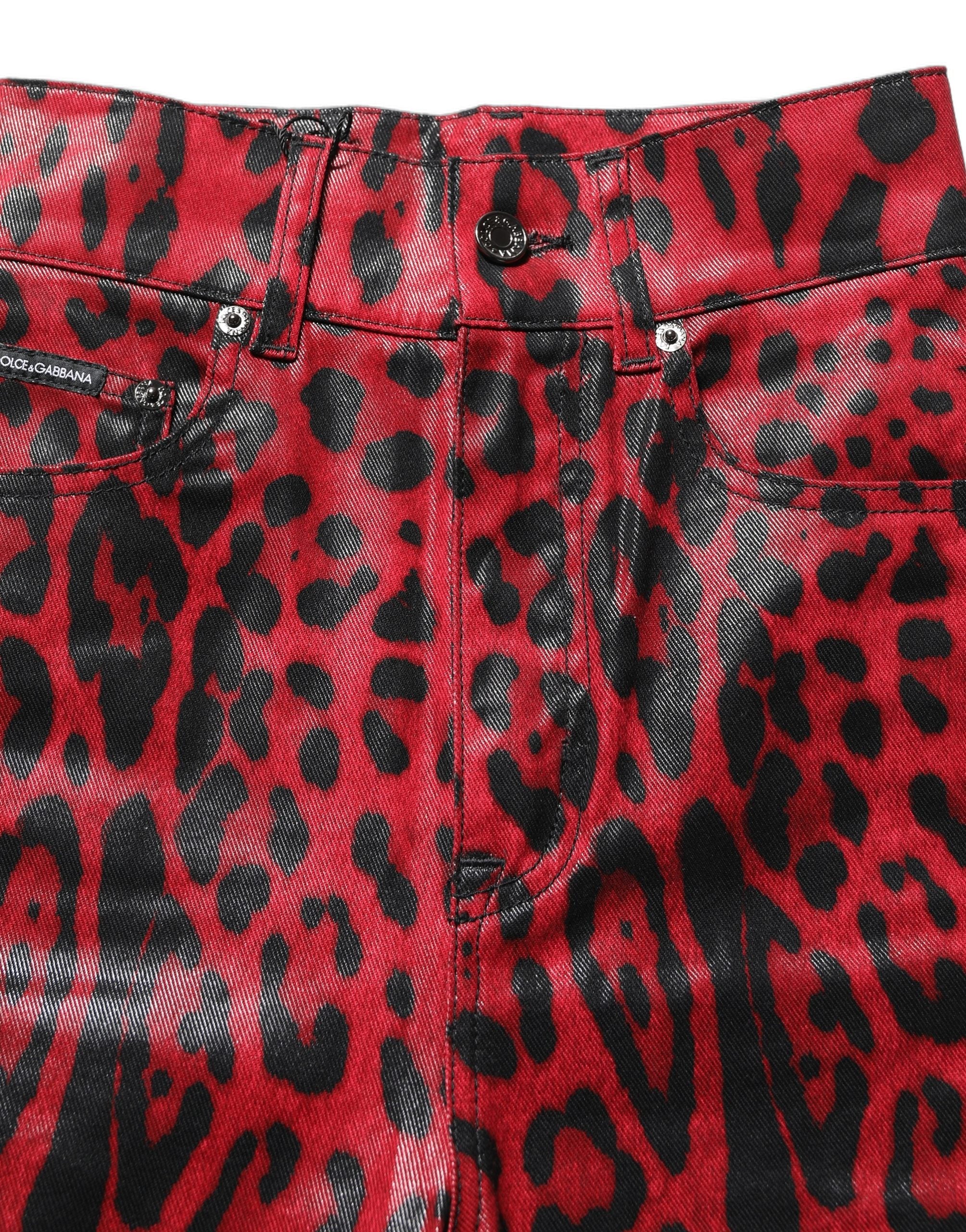 Dolce & Gabbana Red Leopard Skinny High Waist Denim Women's Jeans