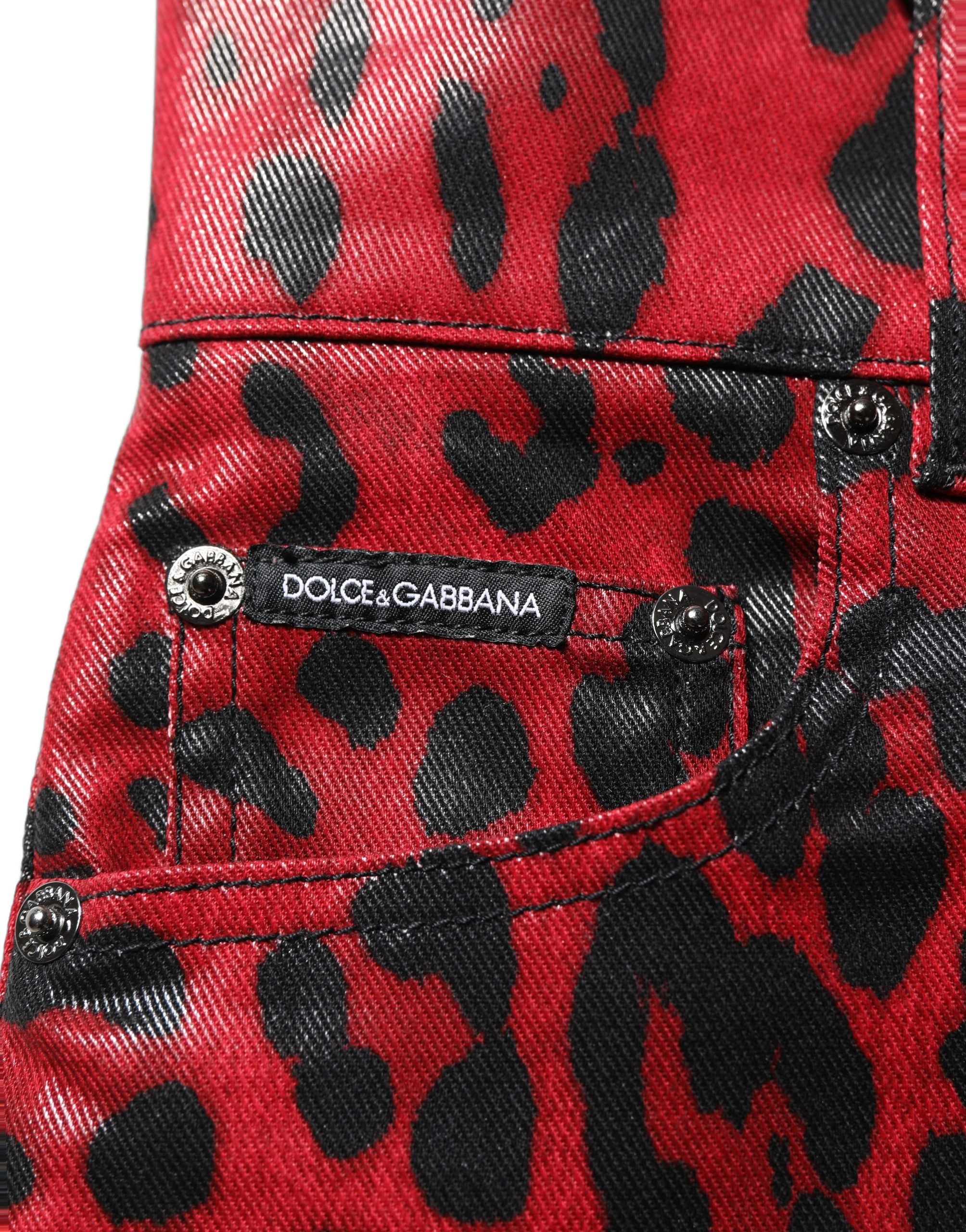 Dolce & Gabbana Red Leopard Skinny High Waist Denim Women's Jeans