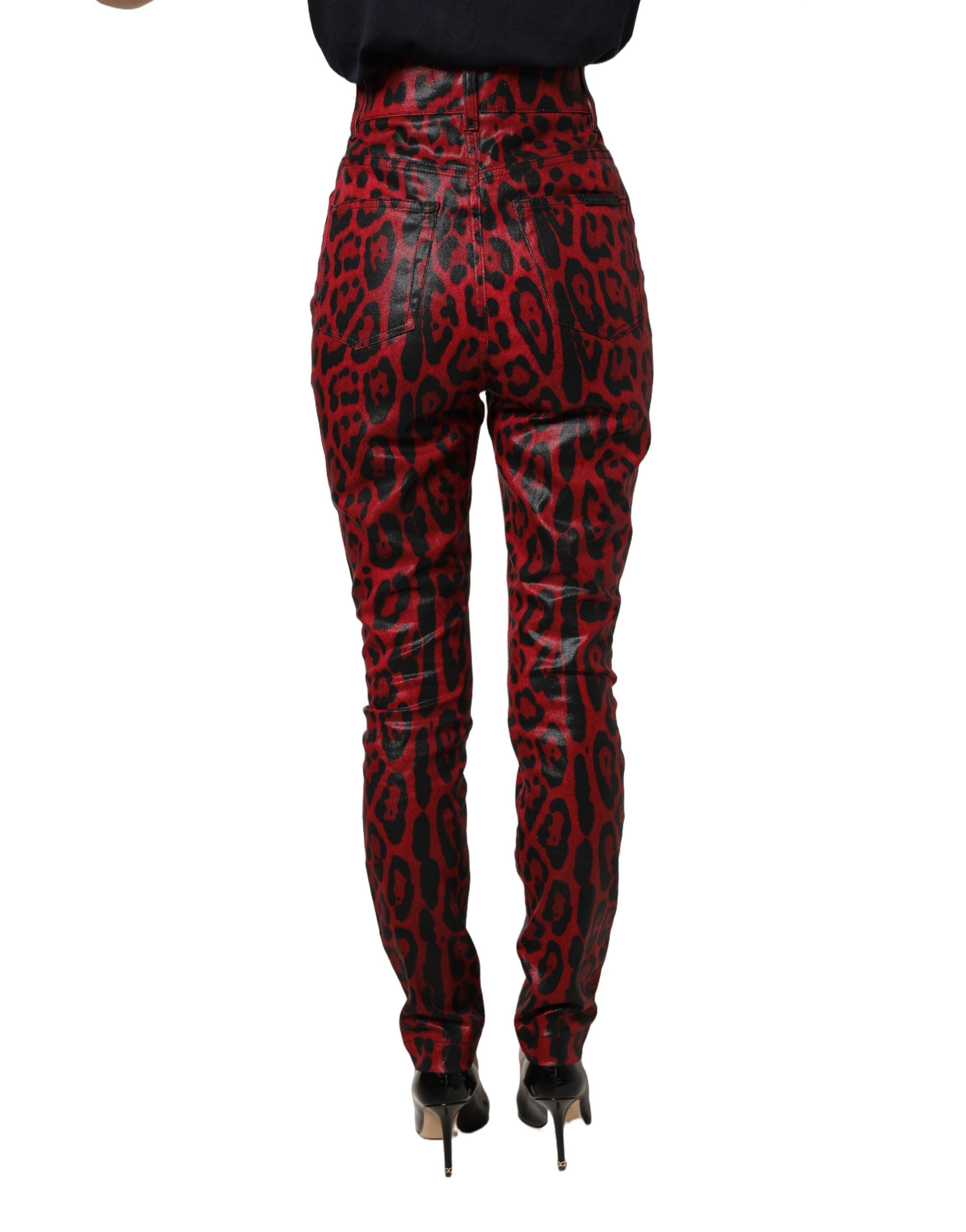 Dolce & Gabbana Red Leopard Skinny High Waist Denim Women's Jeans