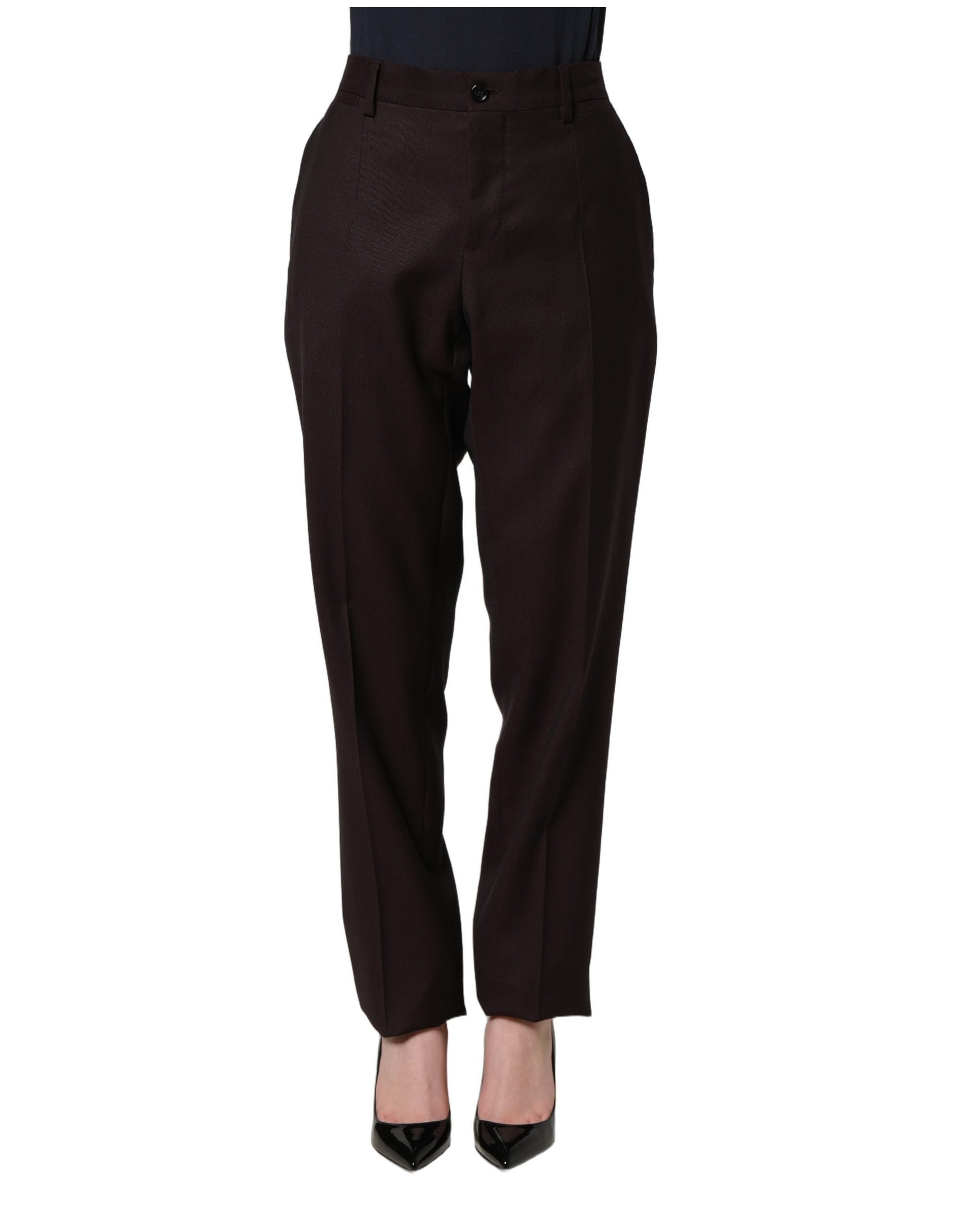 Dolce & Gabbana Brown Straight Leg Dress Silk Trousers Women's Pants