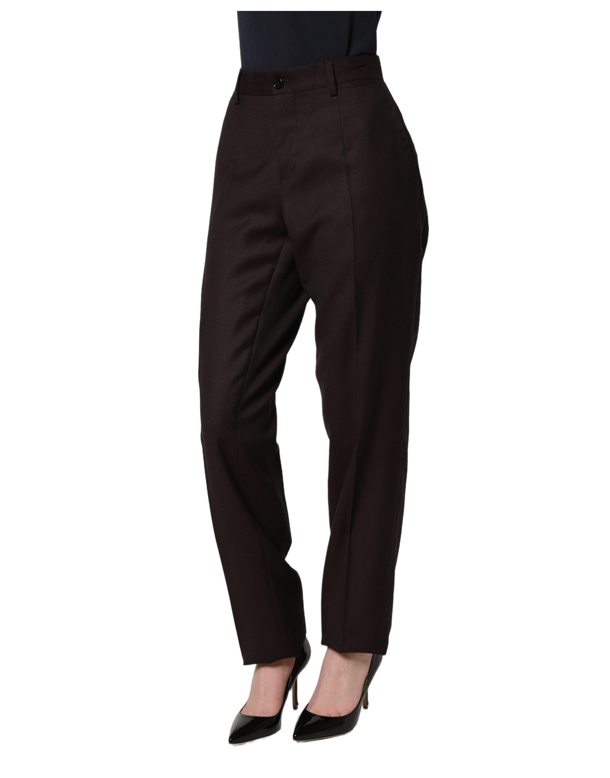 Dolce & Gabbana Brown Straight Leg Dress Silk Trousers Women's Pants