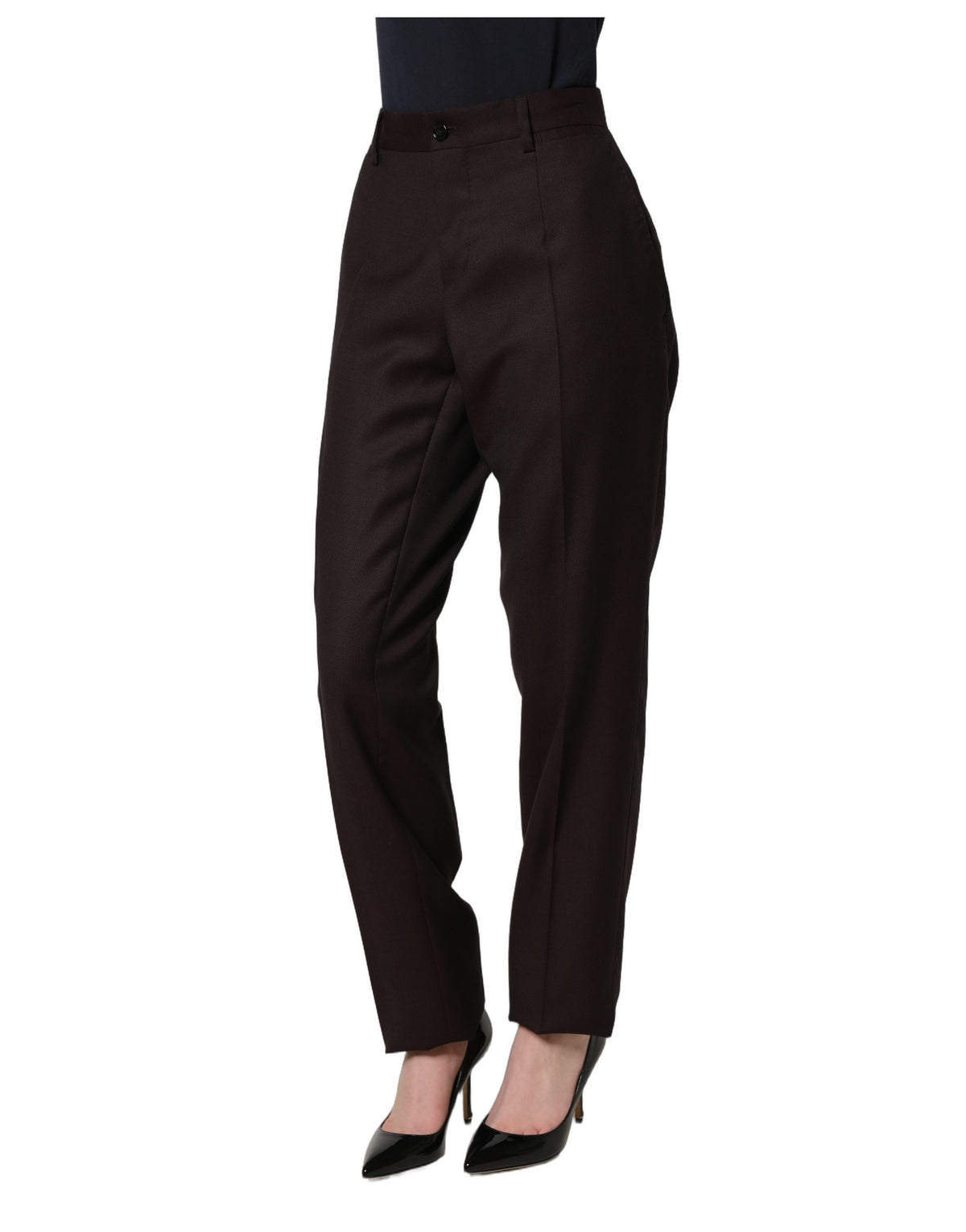 Dolce & Gabbana Brown Straight Leg Dress Silk Trousers Women's Pants