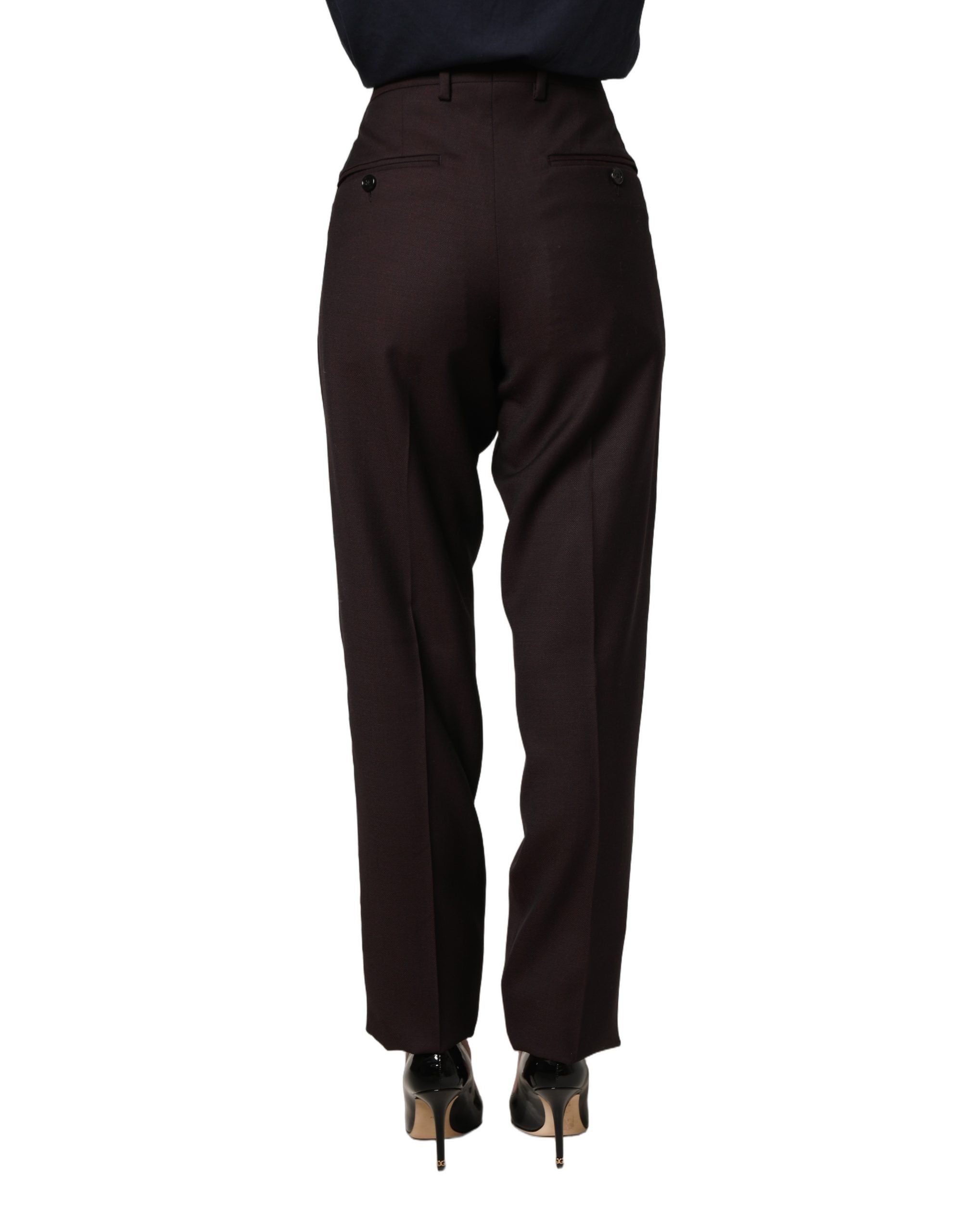 Dolce & Gabbana Brown Straight Leg Dress Silk Trousers Women's Pants