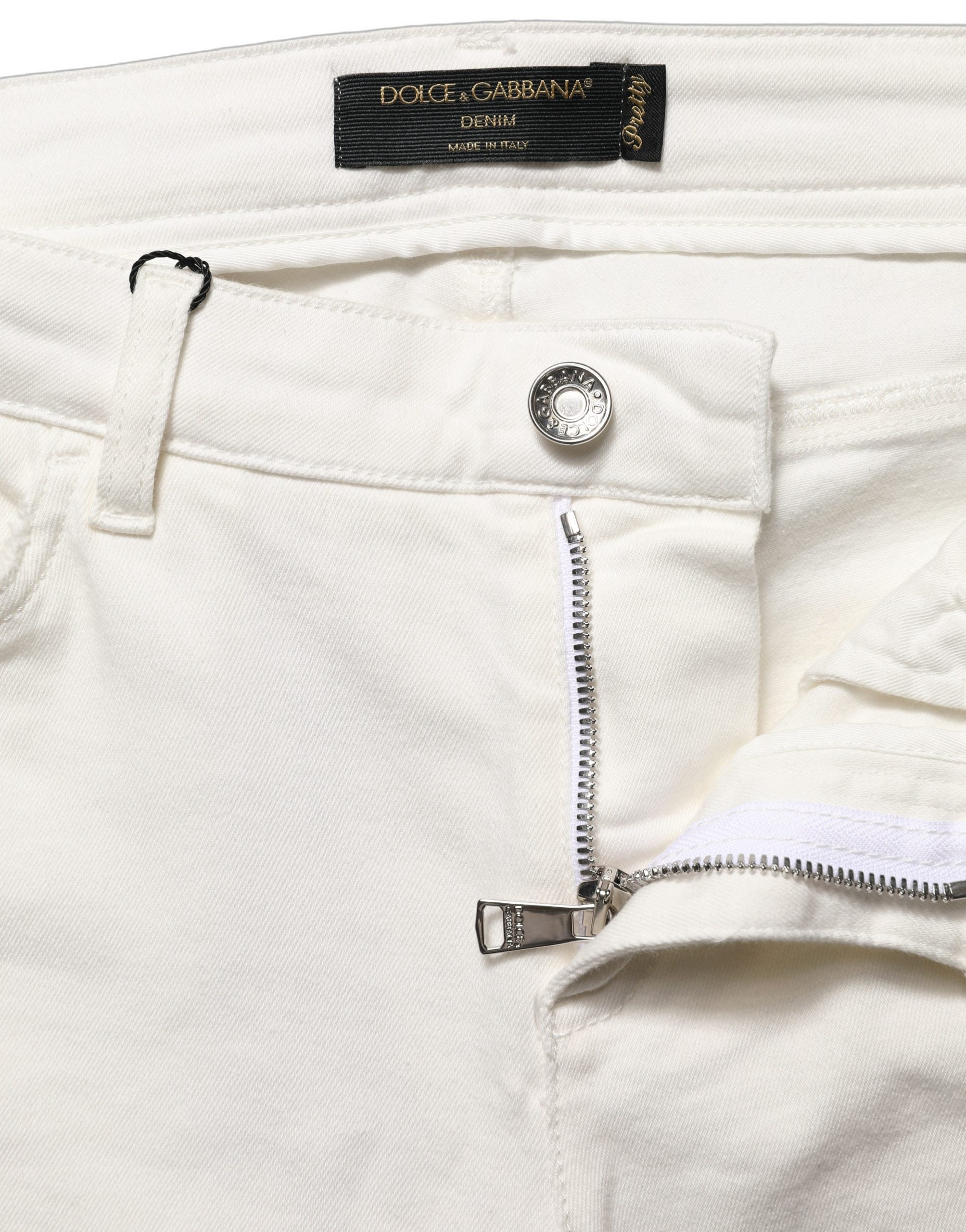 Dolce & Gabbana White Tattered Skinny Cotton Denim Women's Jeans