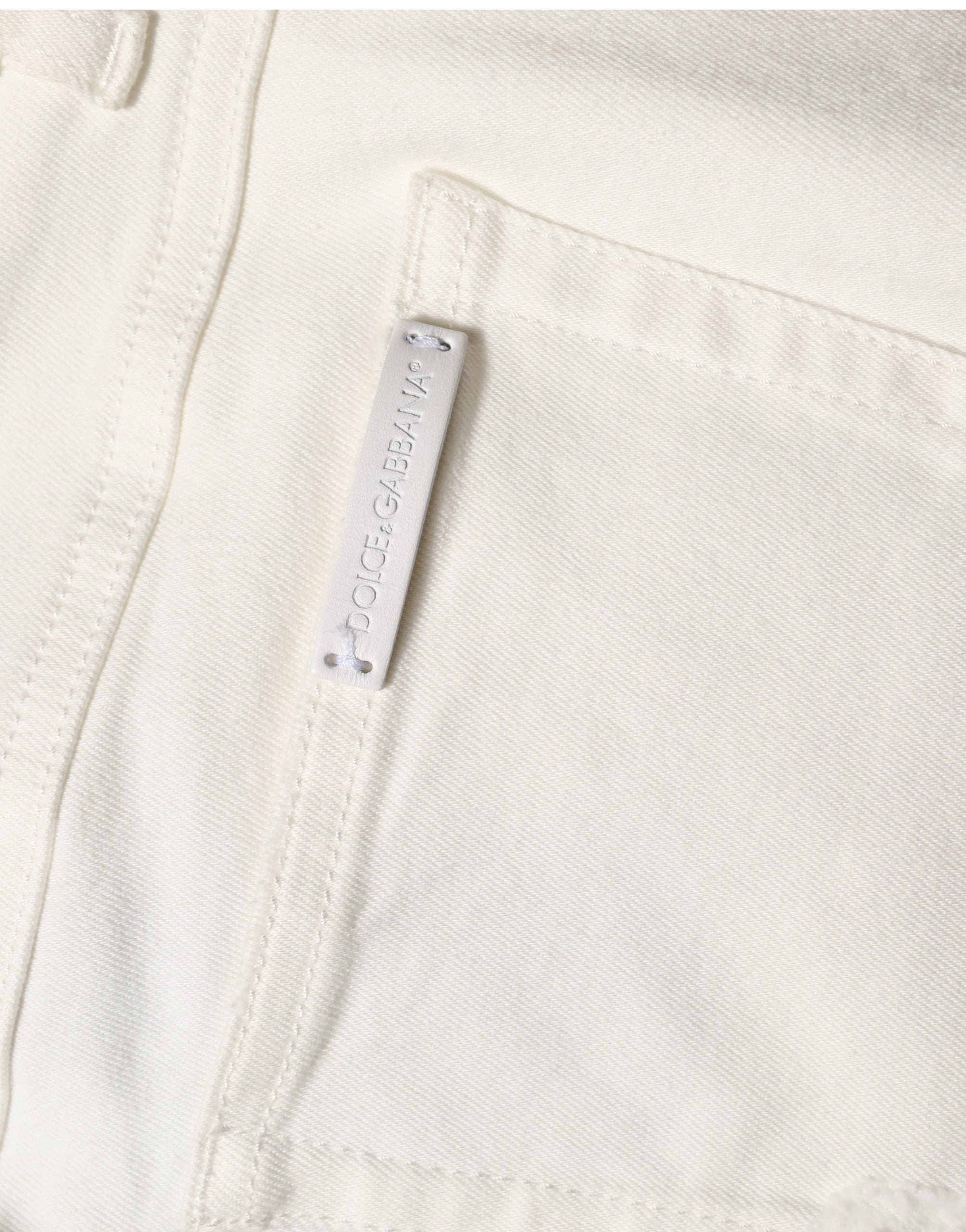 Dolce & Gabbana White Tattered Skinny Cotton Denim Women's Jeans