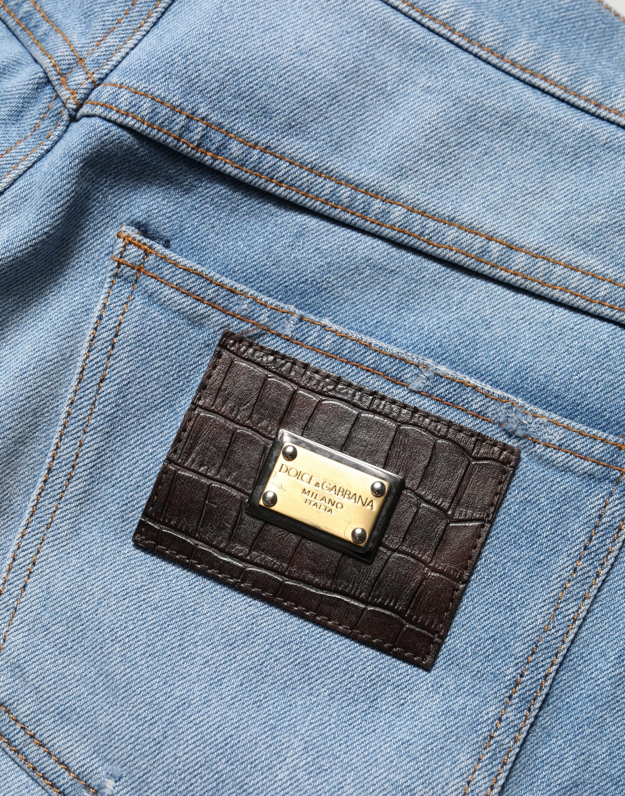Dolce & Gabbana Blue Distressed Pleated Cotton Denim Women's Jeans