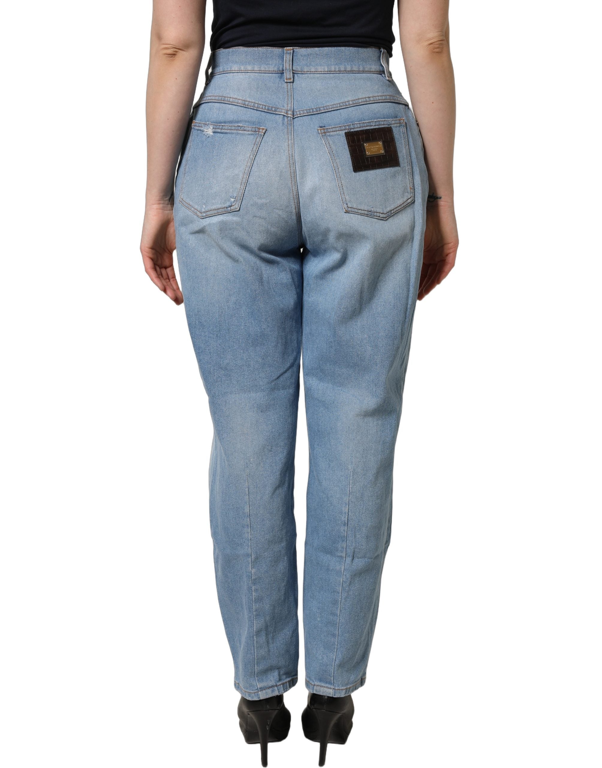 Dolce & Gabbana Blue Distressed Pleated Cotton Denim Women's Jeans