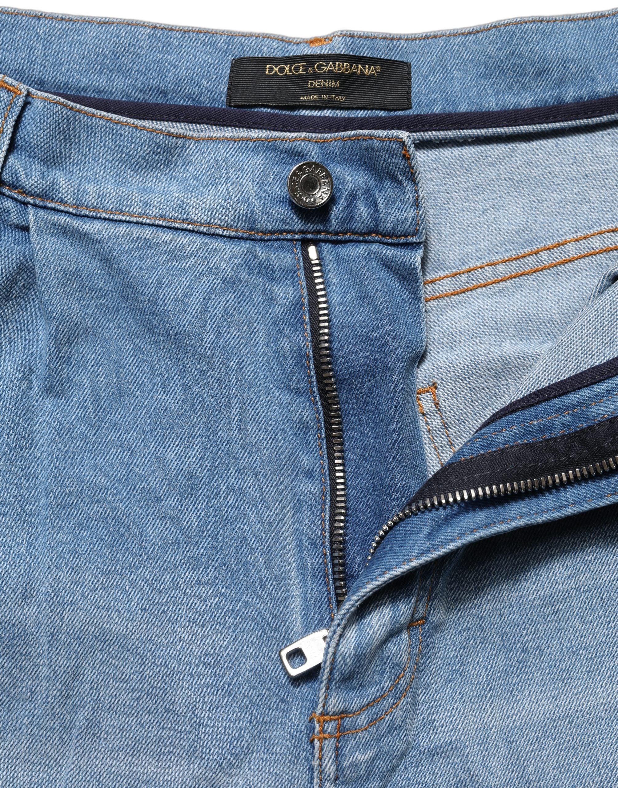 Dolce & Gabbana Blue Distressed Pleated Cotton Denim Women's Jeans