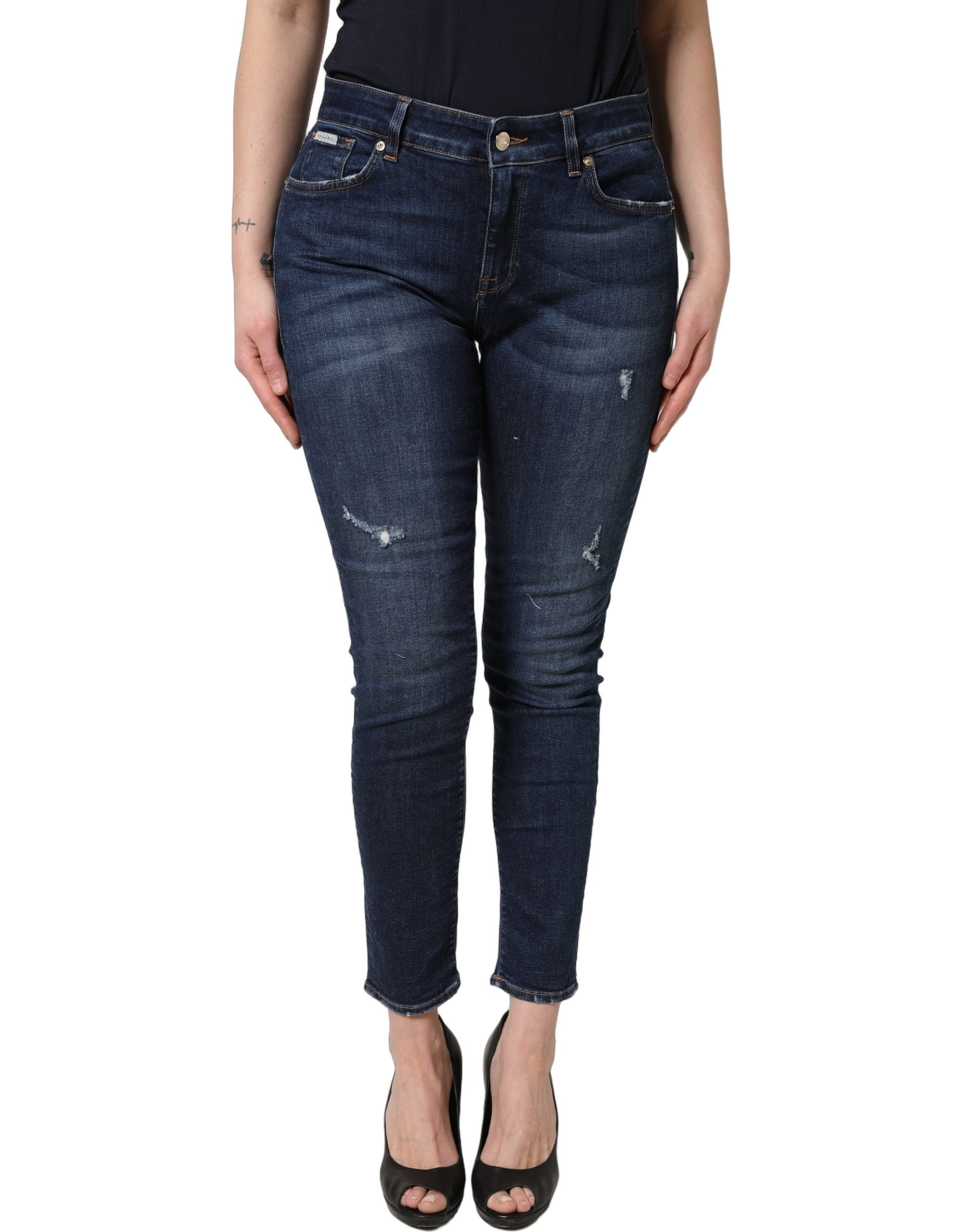 Dolce & Gabbana Blue Distressed Skinny Cotton Denim Women's Jeans