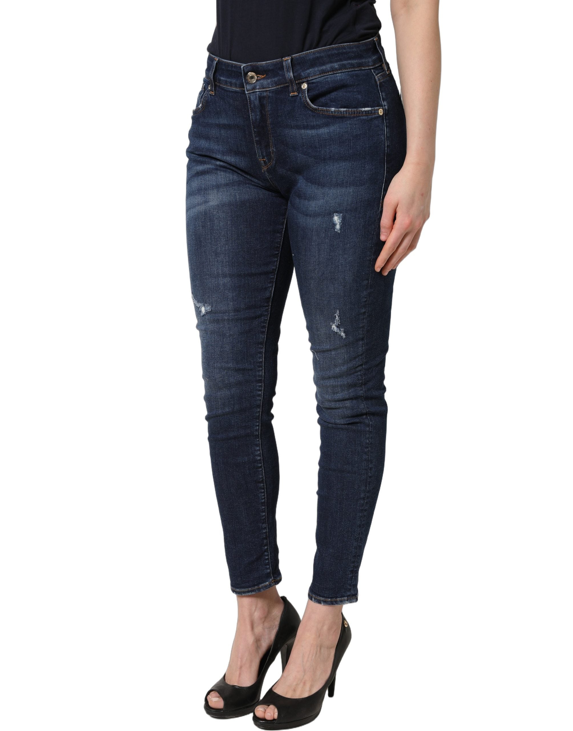 Dolce & Gabbana Blue Distressed Skinny Cotton Denim Women's Jeans