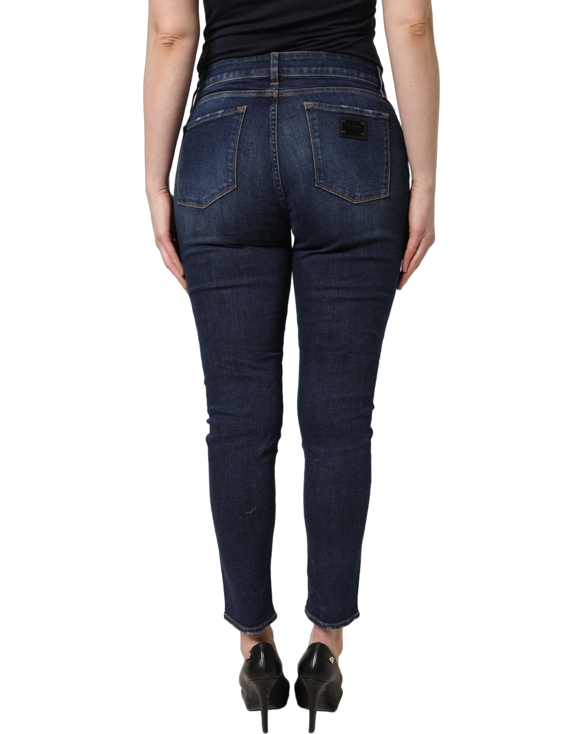 Dolce & Gabbana Blue Distressed Skinny Cotton Denim Women's Jeans