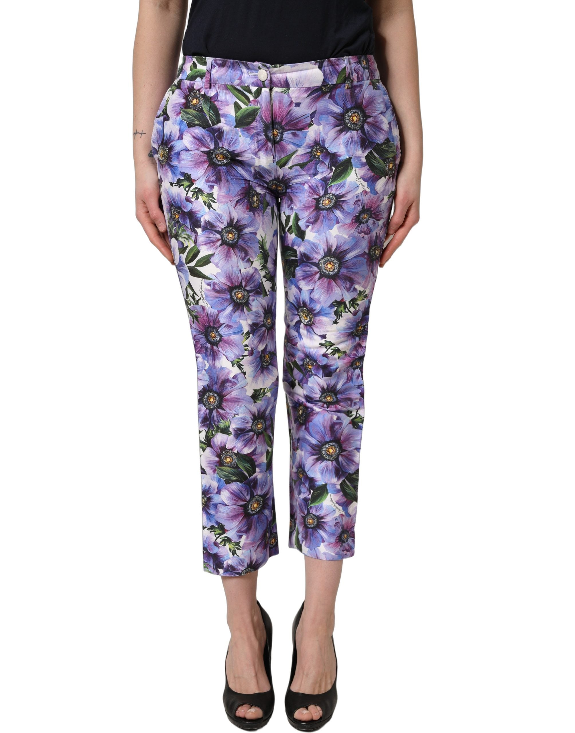 Dolce & Gabbana Multicolor Floral Print CroppedTrouser Women's Pants (Pre-Owned)