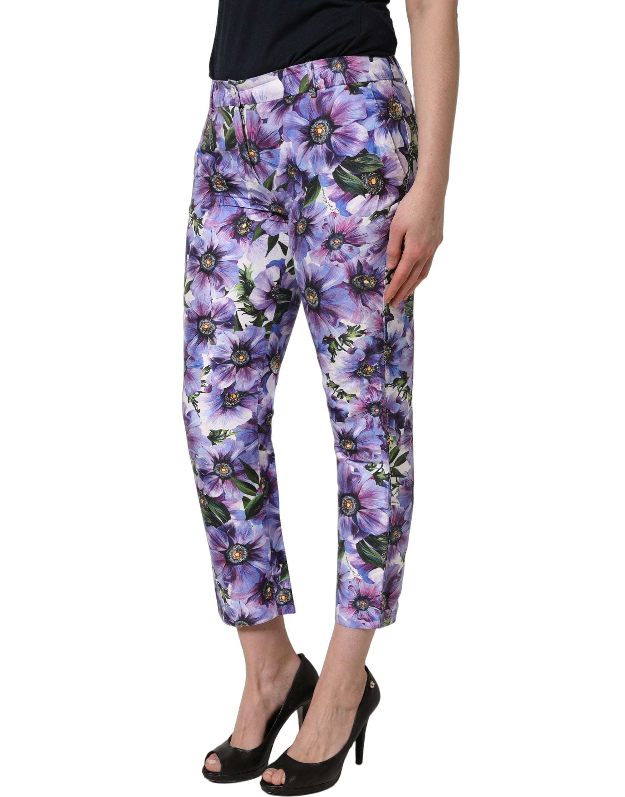 Dolce & Gabbana Multicolor Floral Print CroppedTrouser Women's Pants (Pre-Owned)