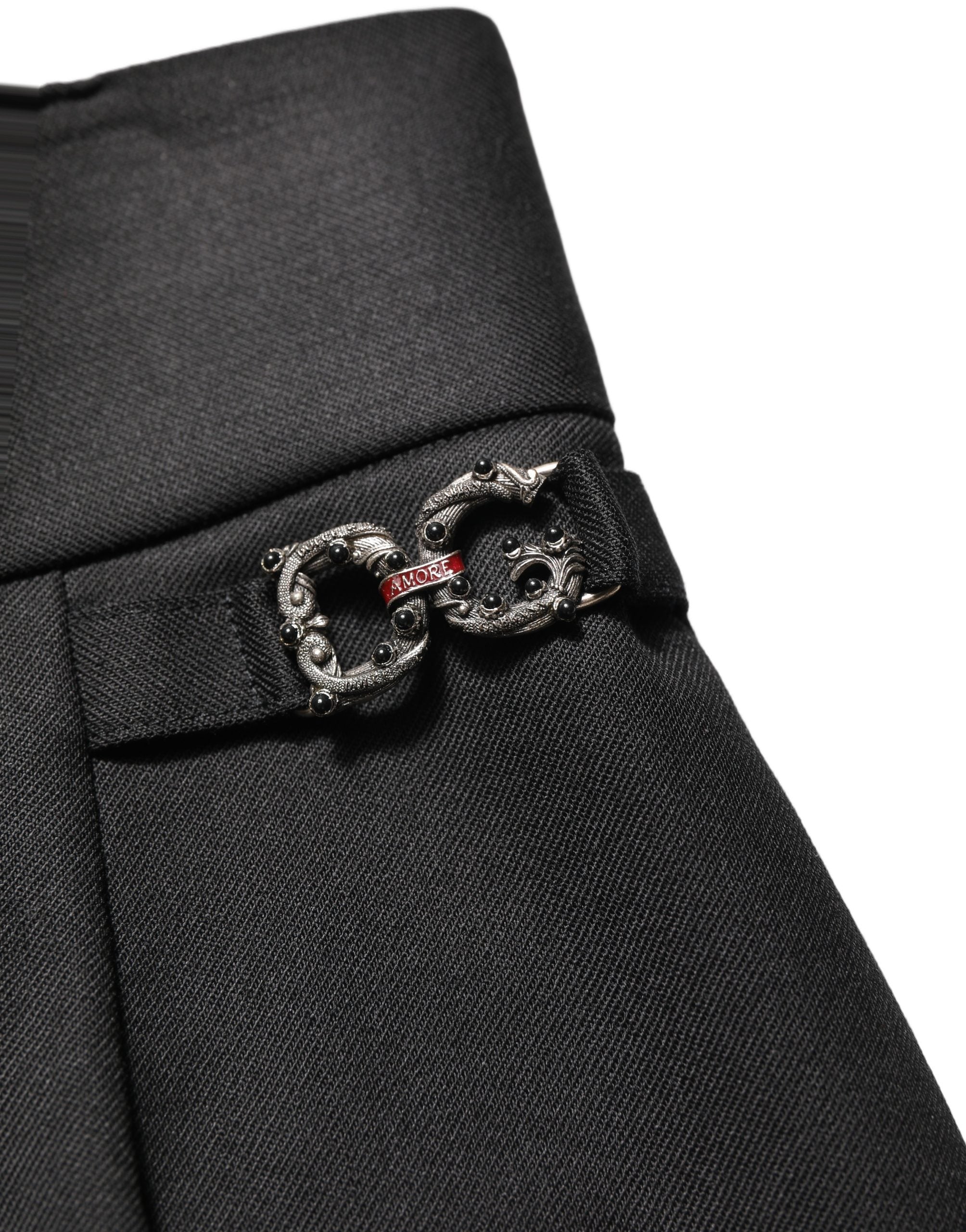 Dolce & Gabbana Black Wool High Waisted Logo Trouser Women's Pants