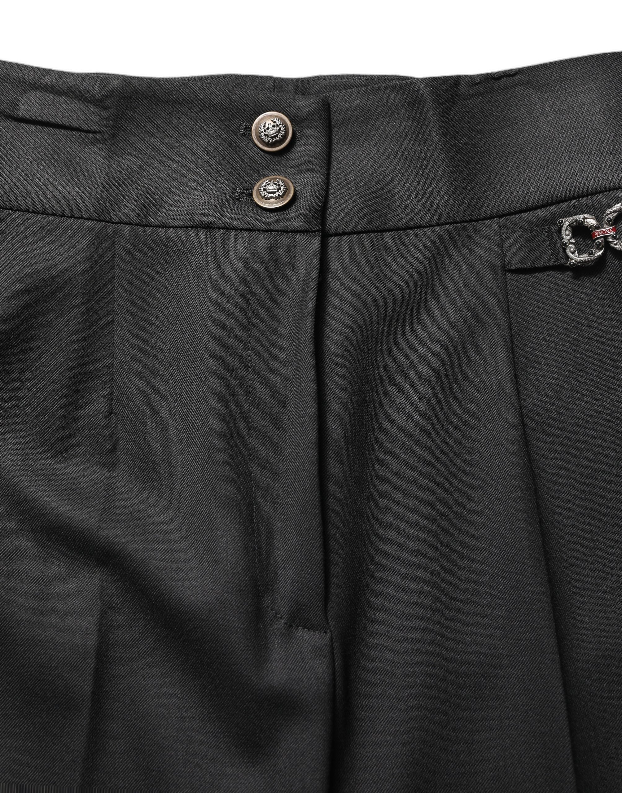 Dolce & Gabbana Black Wool High Waisted Logo Trouser Women's Pants