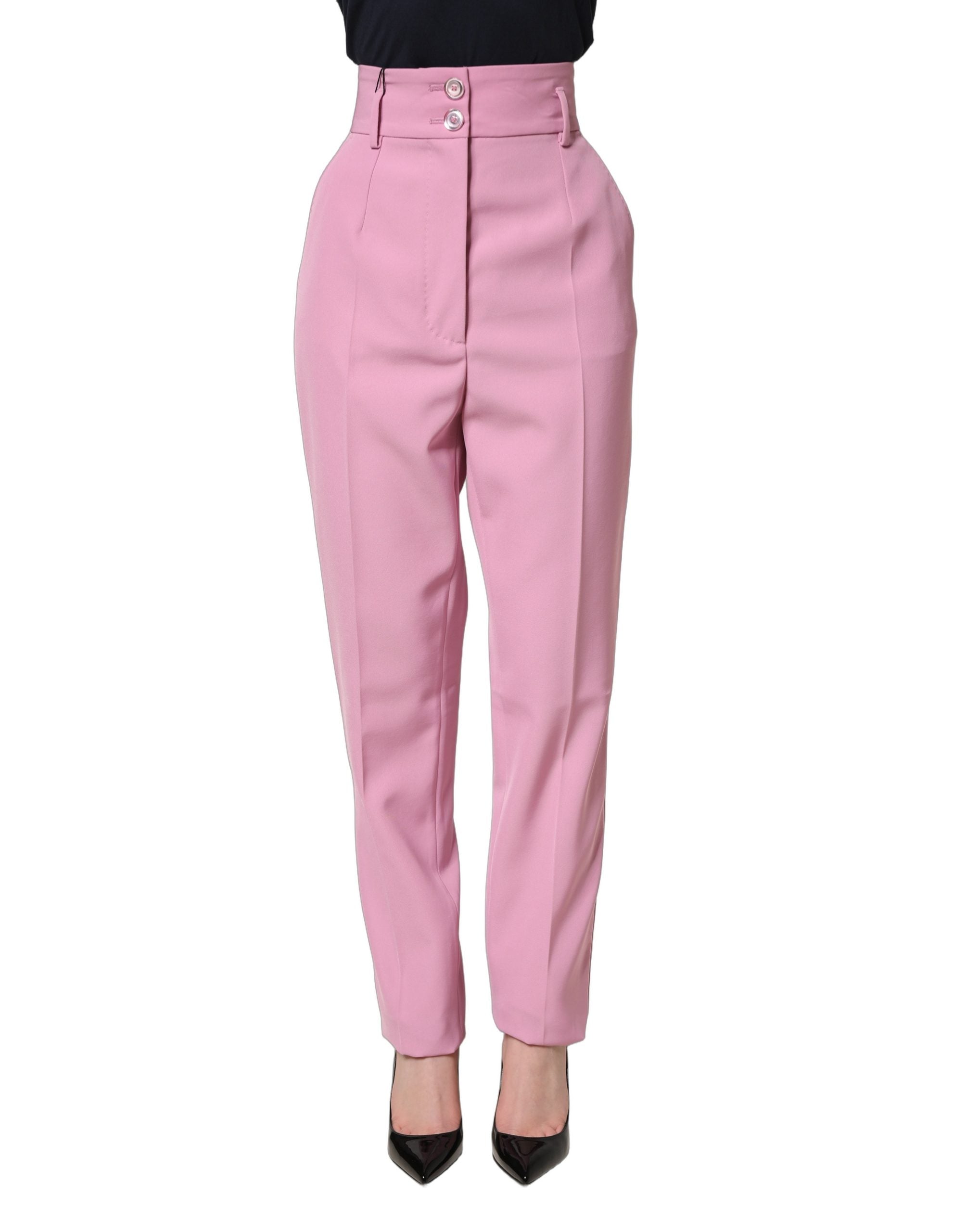 Dolce & Gabbana Pink High Waisted Polyester Trouser Women's Pants