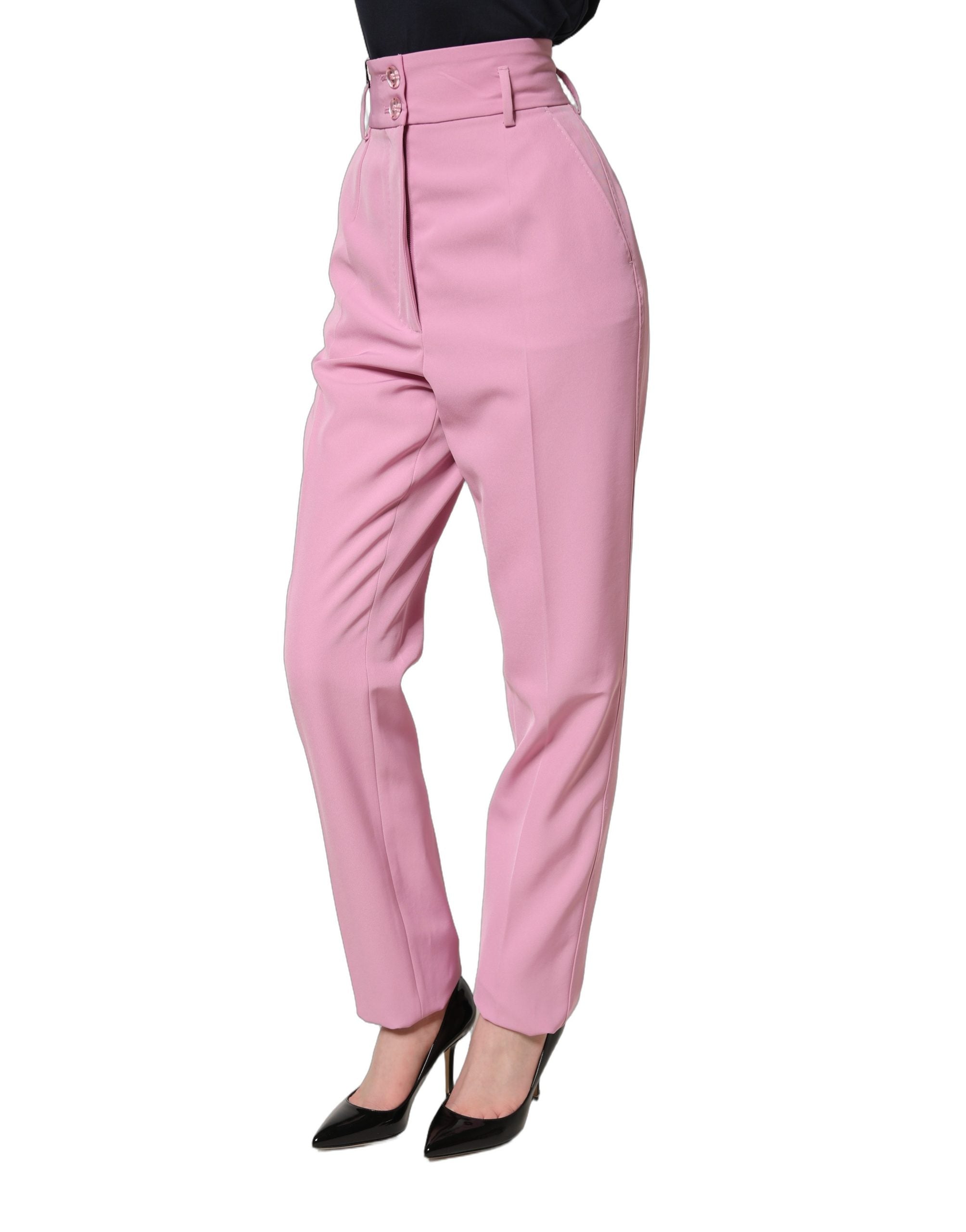 Dolce & Gabbana Pink High Waisted Polyester Trouser Women's Pants