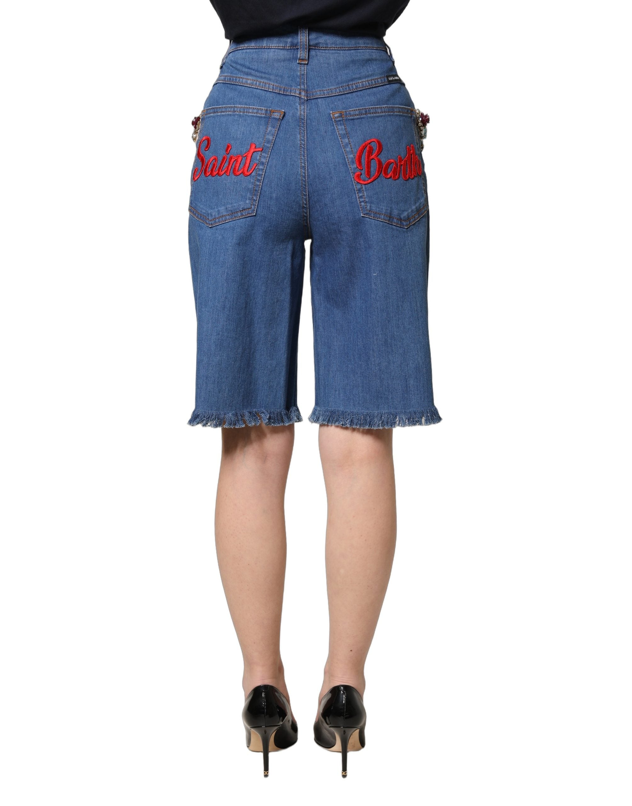 Dolce & Gabbana Blue Cotton Embellished BermudaDenim Women's Shorts