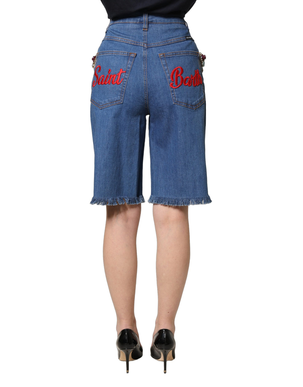 Dolce & Gabbana Blue Cotton Embellished BermudaDenim Women's Shorts