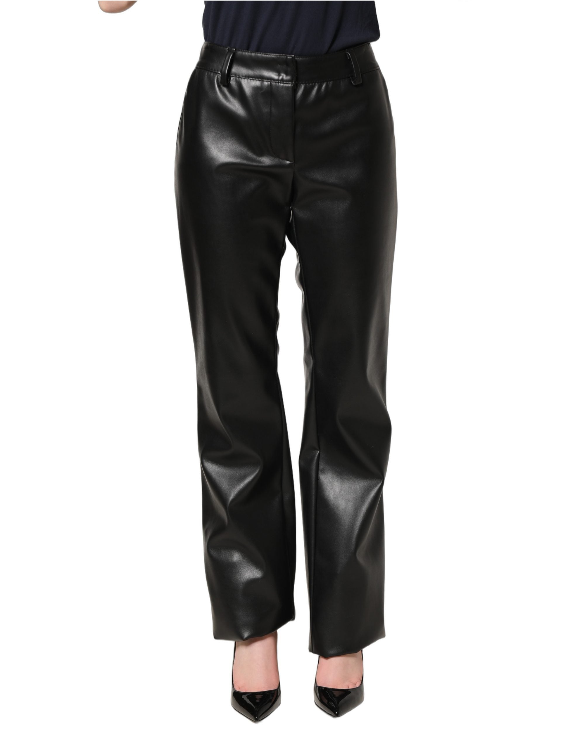 Dolce & Gabbana Black PU Leather High Waisted Trouser Women's Pants