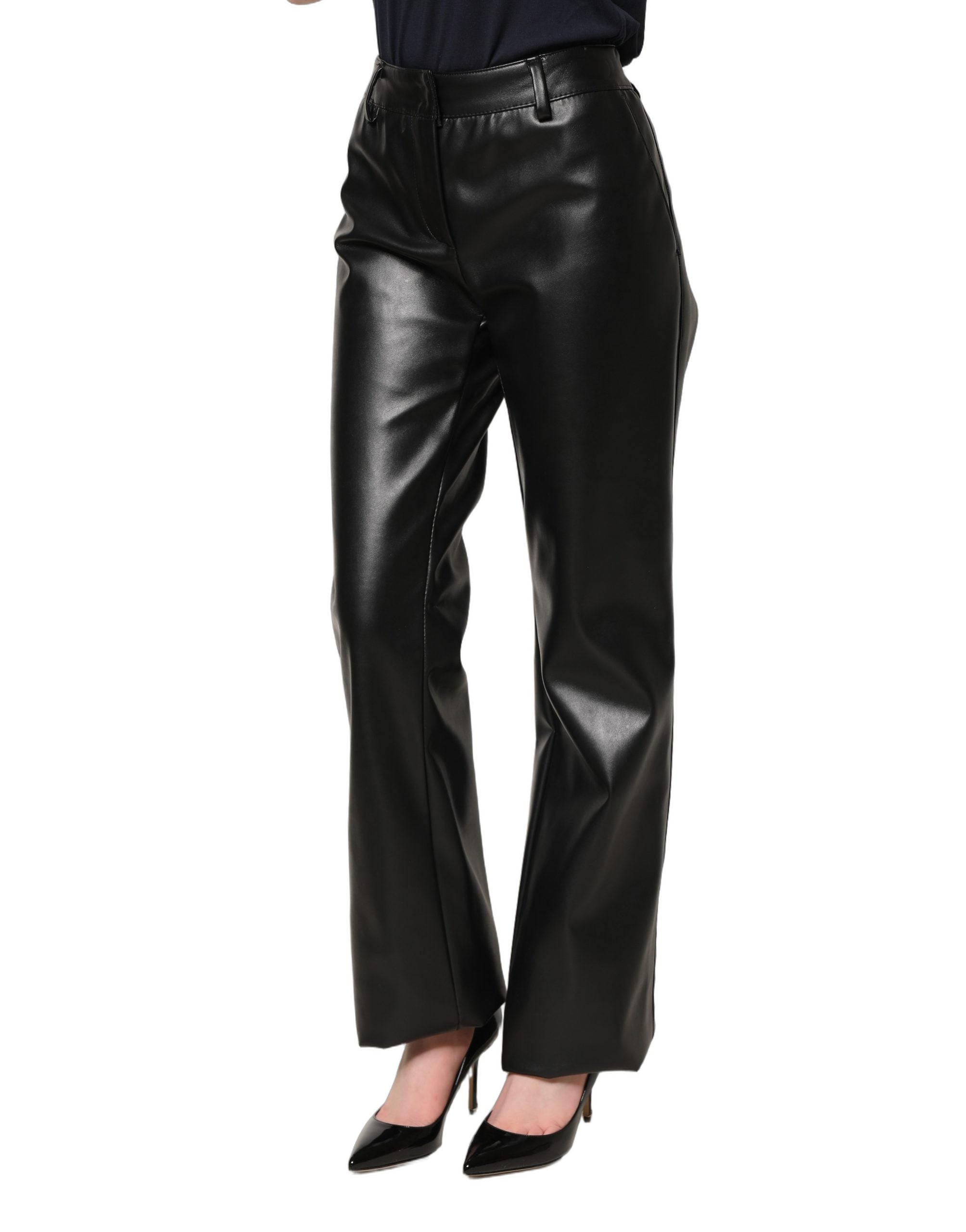 Dolce & Gabbana Black PU Leather High Waisted Trouser Women's Pants