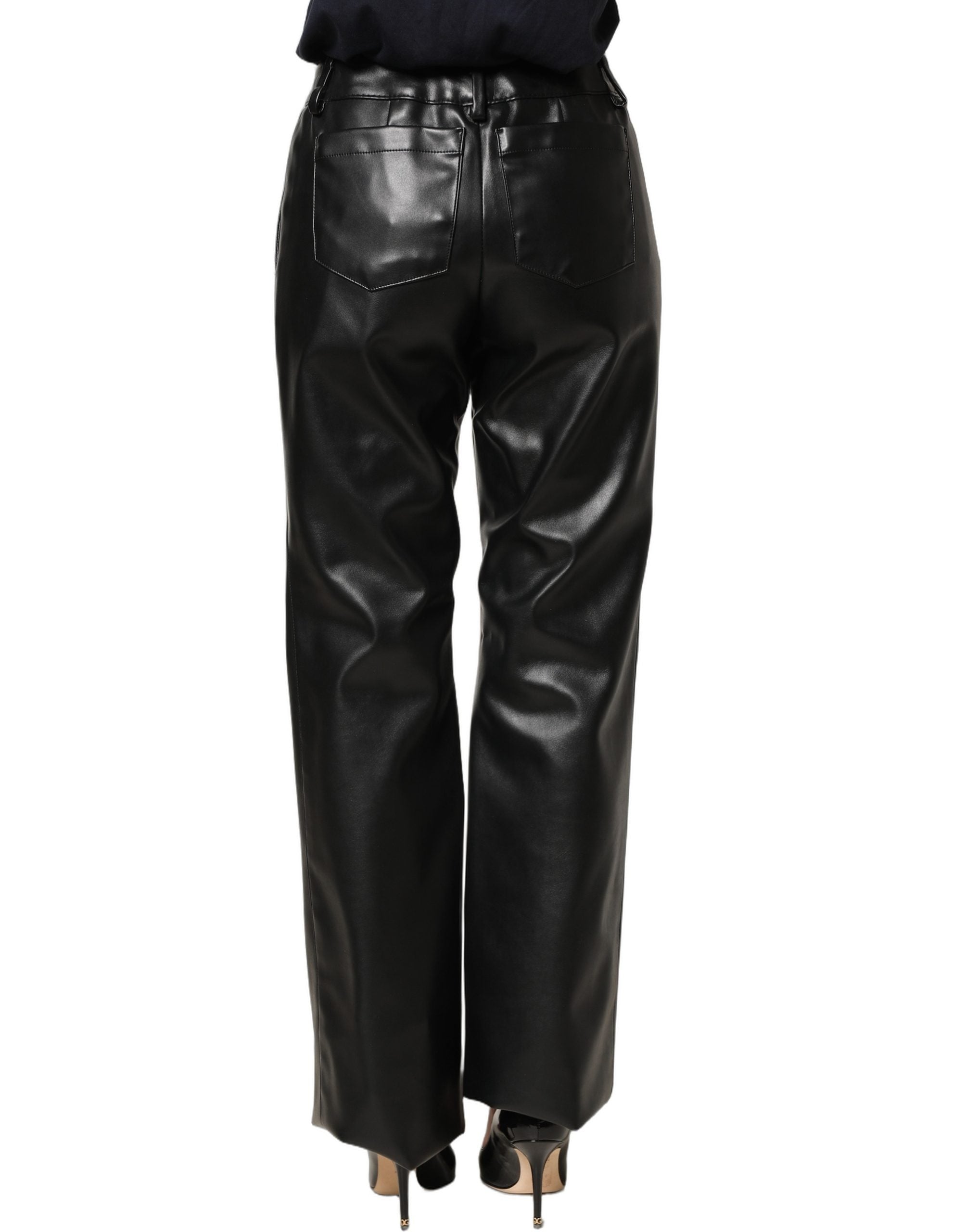 Dolce & Gabbana Black PU Leather High Waisted Trouser Women's Pants