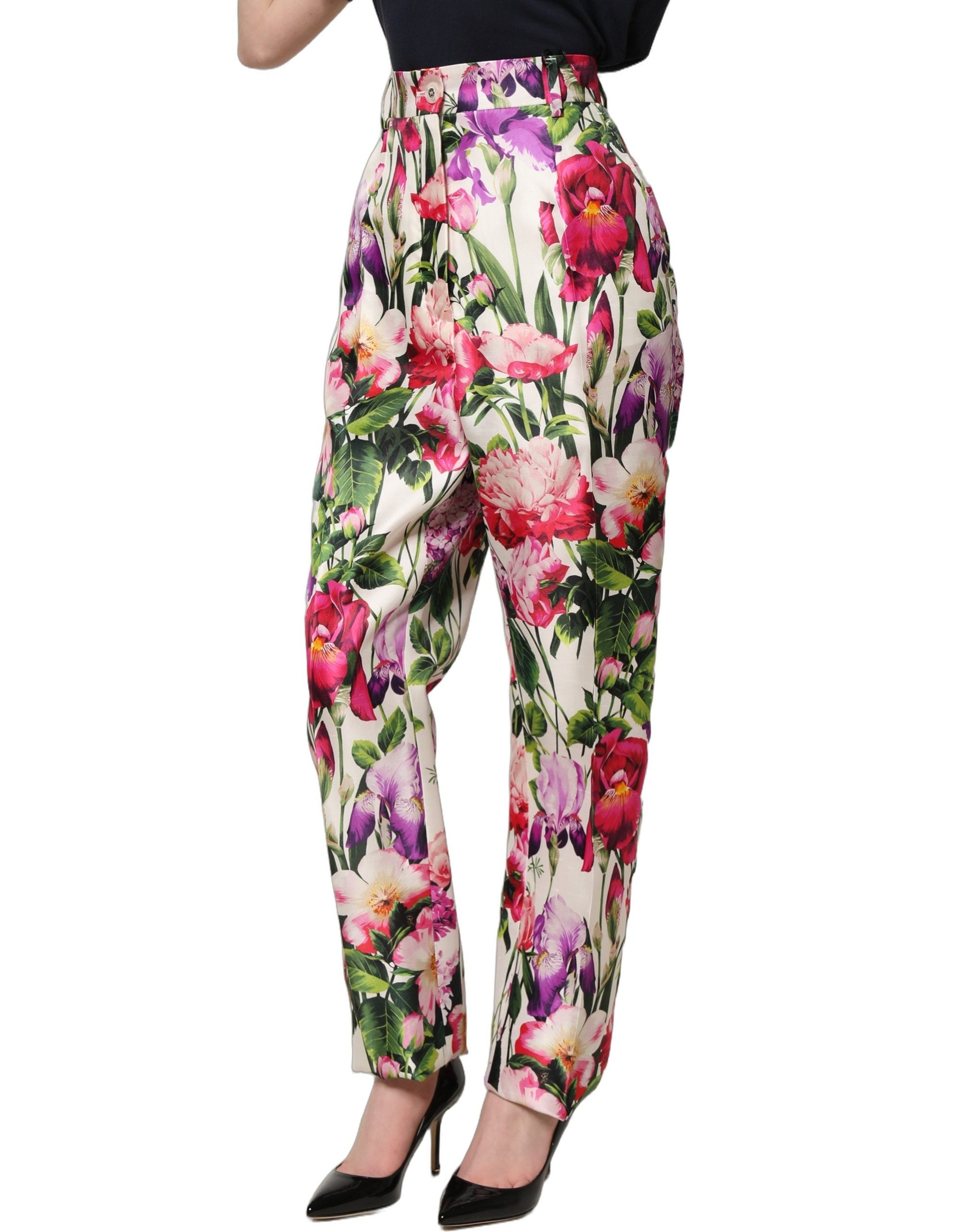 Dolce & Gabbana Multicolor Floral Print Tapered Trouser Women's Pants