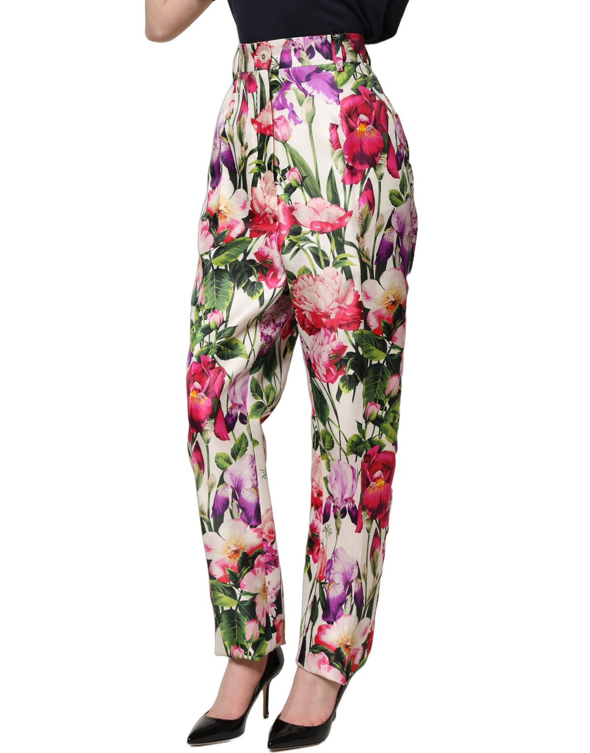 Dolce & Gabbana Multicolor Floral Print Tapered Trouser Women's Pants