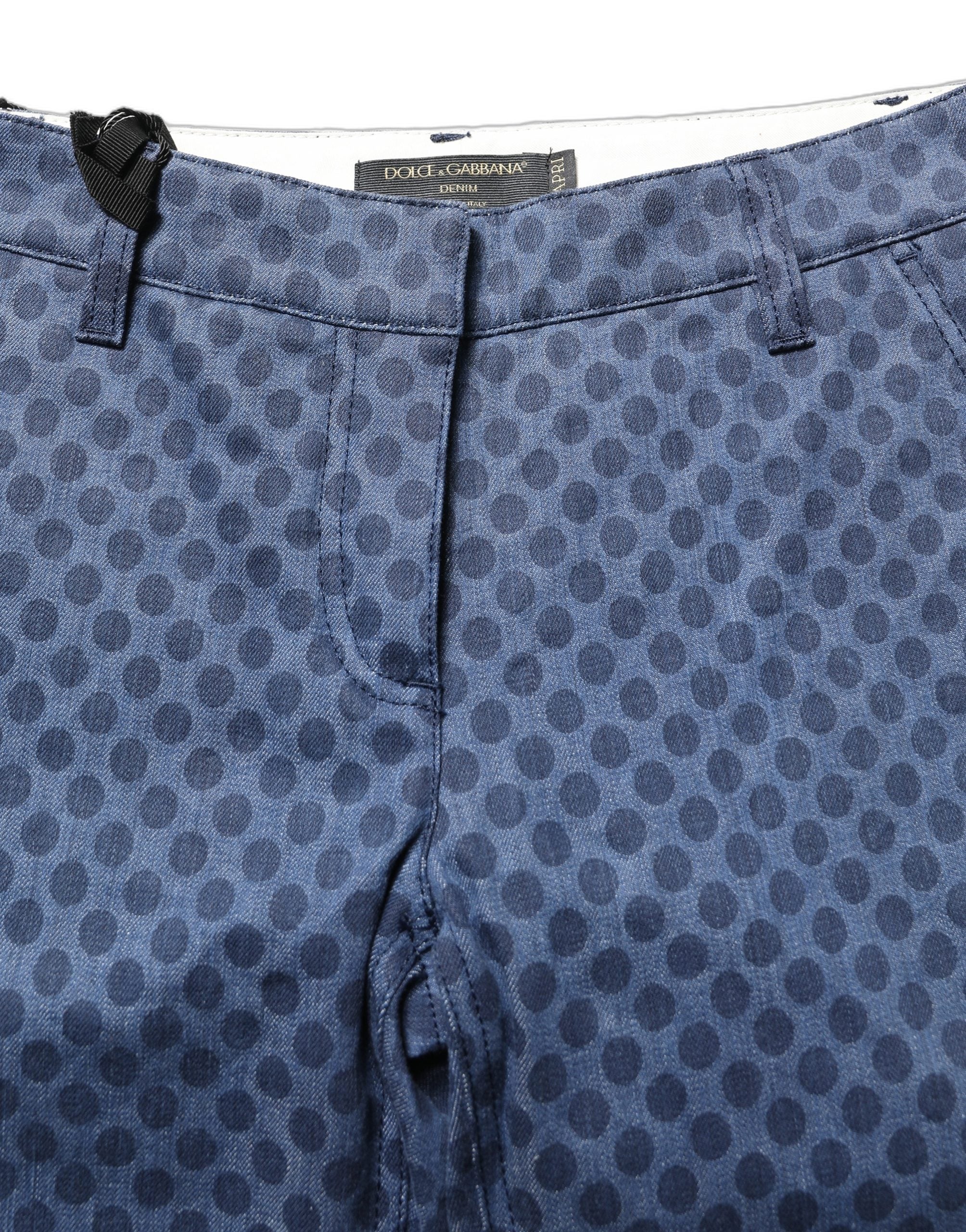 Dolce & Gabbana Blue Polka Dotted Slim Fit Capri Denim Women's Jeans
