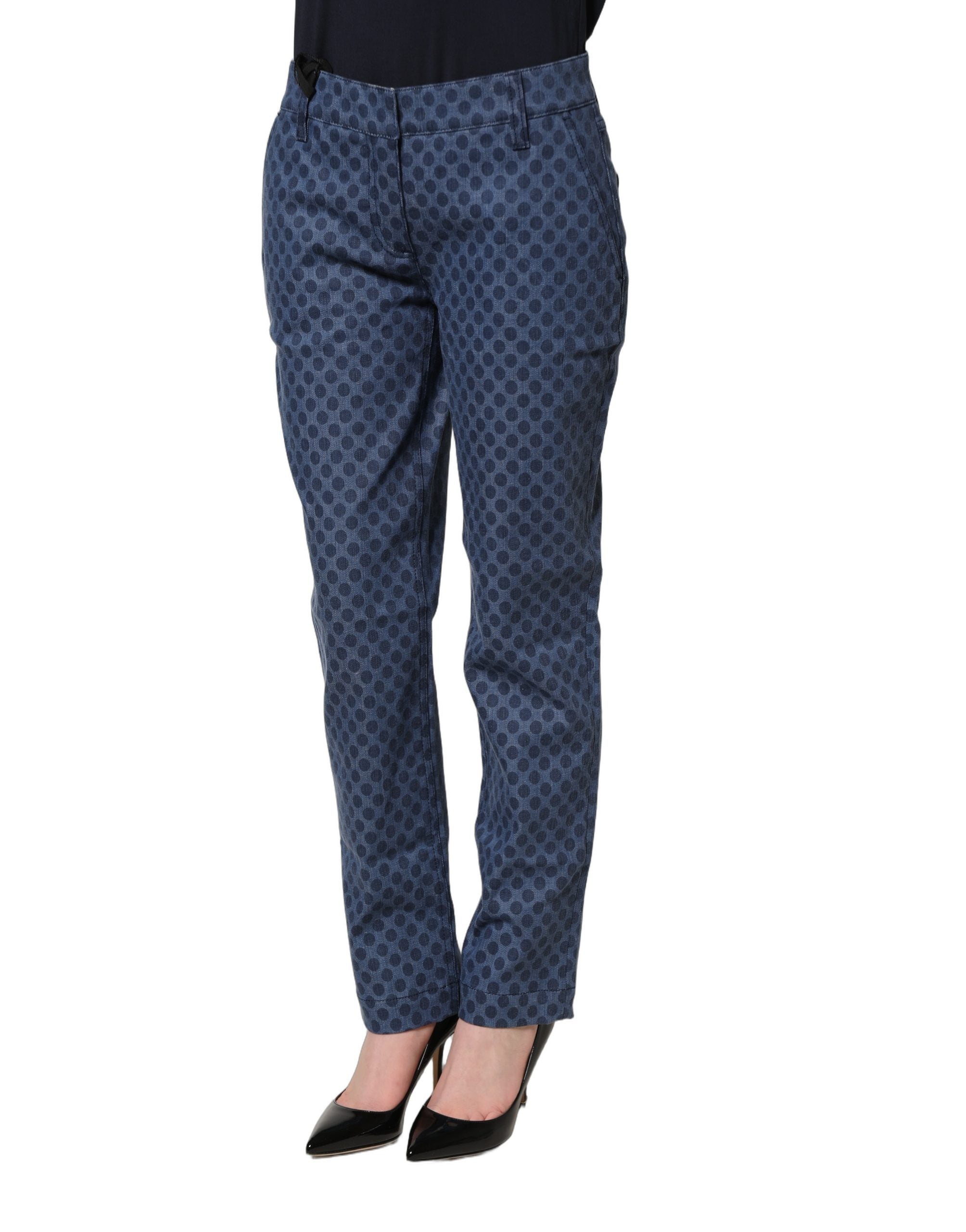 Dolce & Gabbana Blue Polka Dotted Slim Fit Capri Denim Women's Jeans