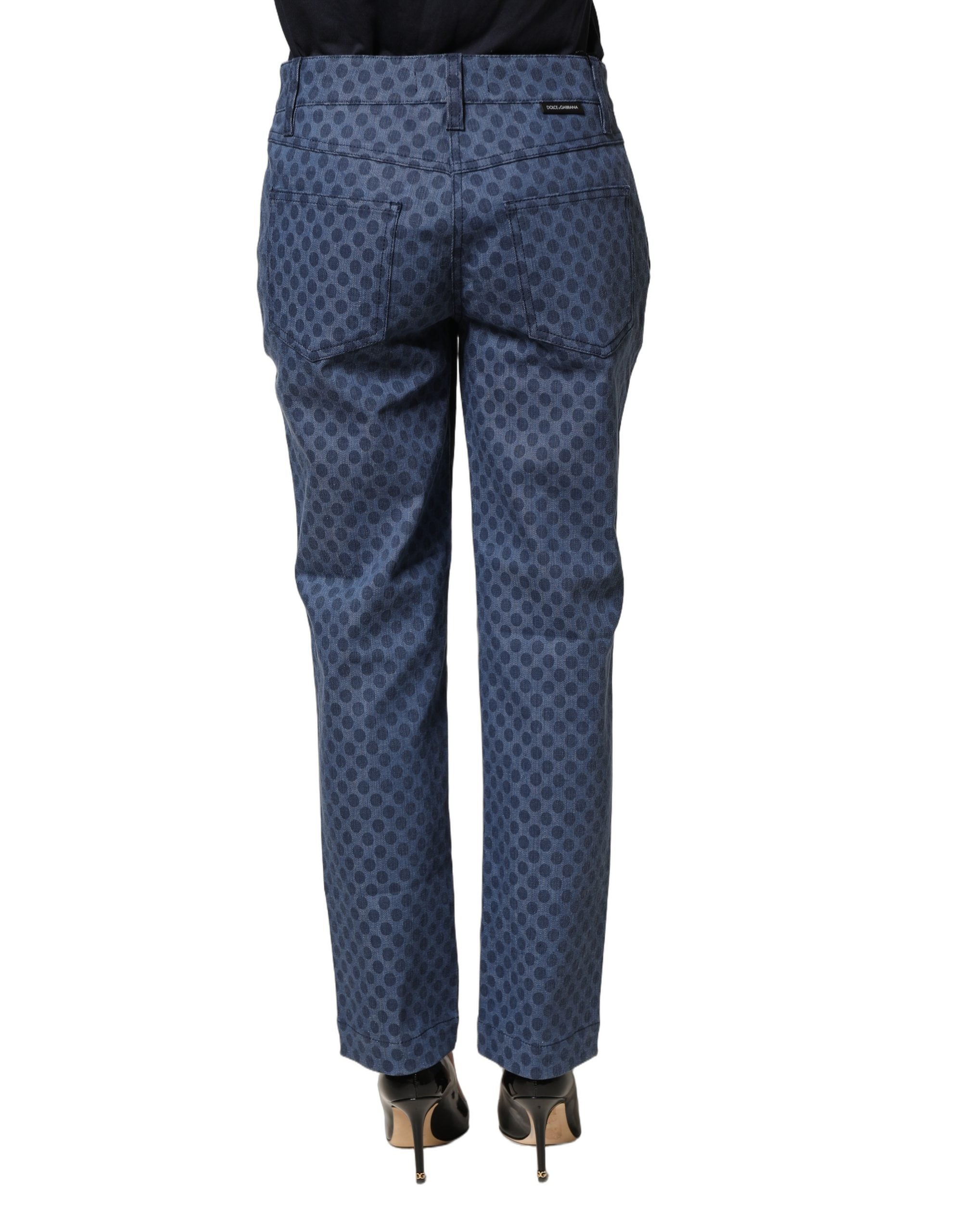 Dolce & Gabbana Blue Polka Dotted Slim Fit Capri Denim Women's Jeans