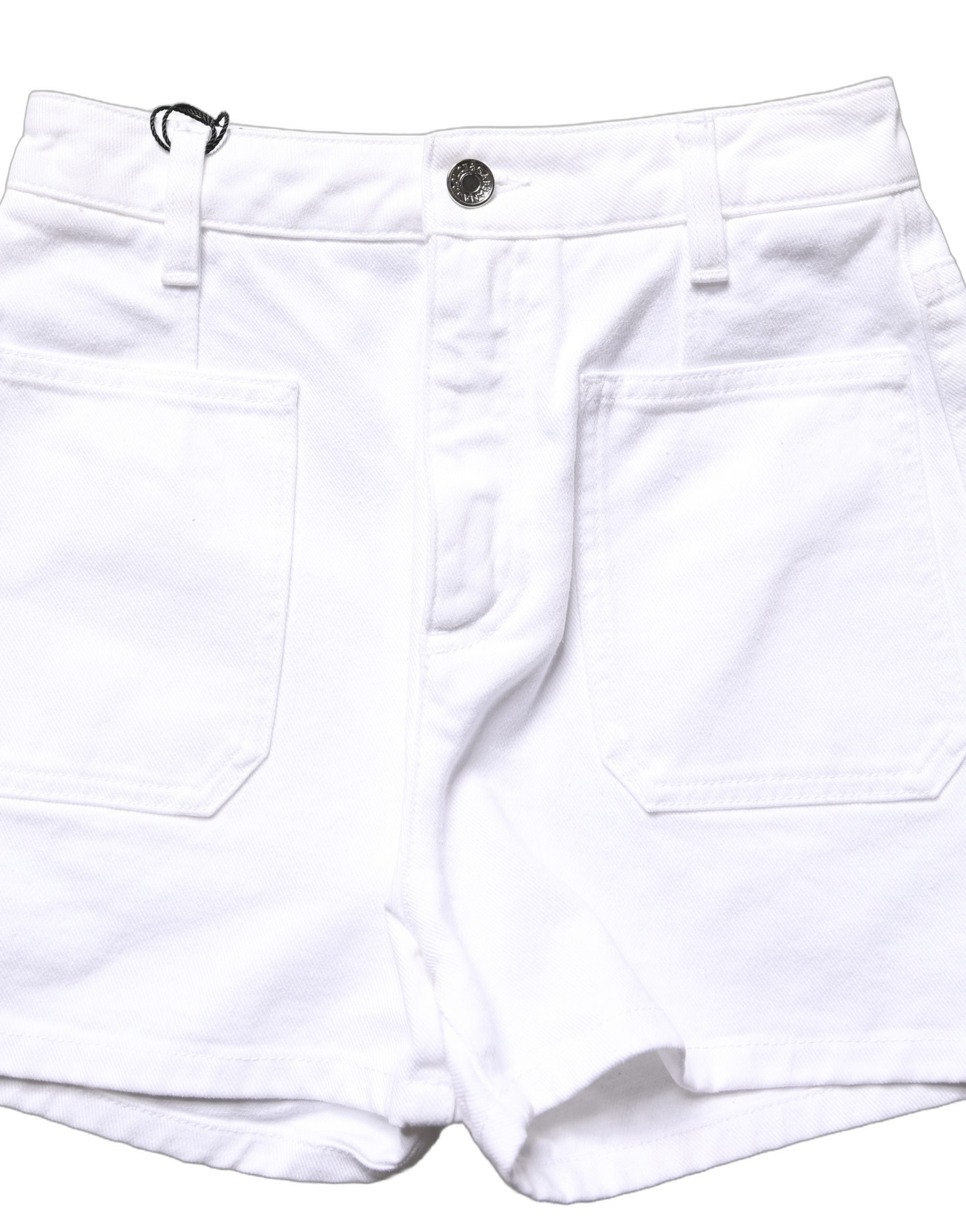 Dolce & Gabbana White Cotton HighWaist Denim Hotpants Women's Shorts (Pre-Owned)