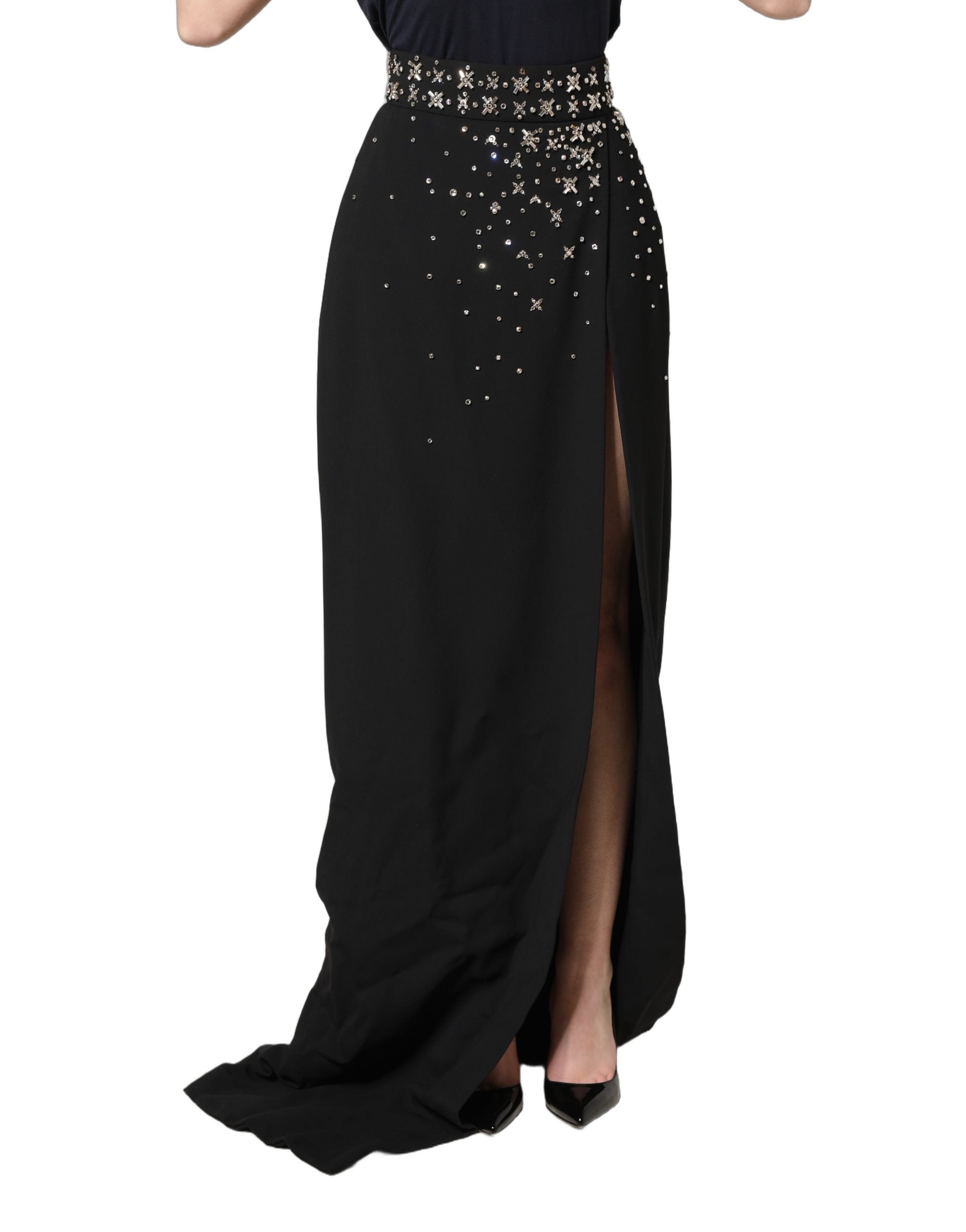 Dolce & Gabbana Black Crystal Embellished High Slit Women's Skirt (Pre-Owned)